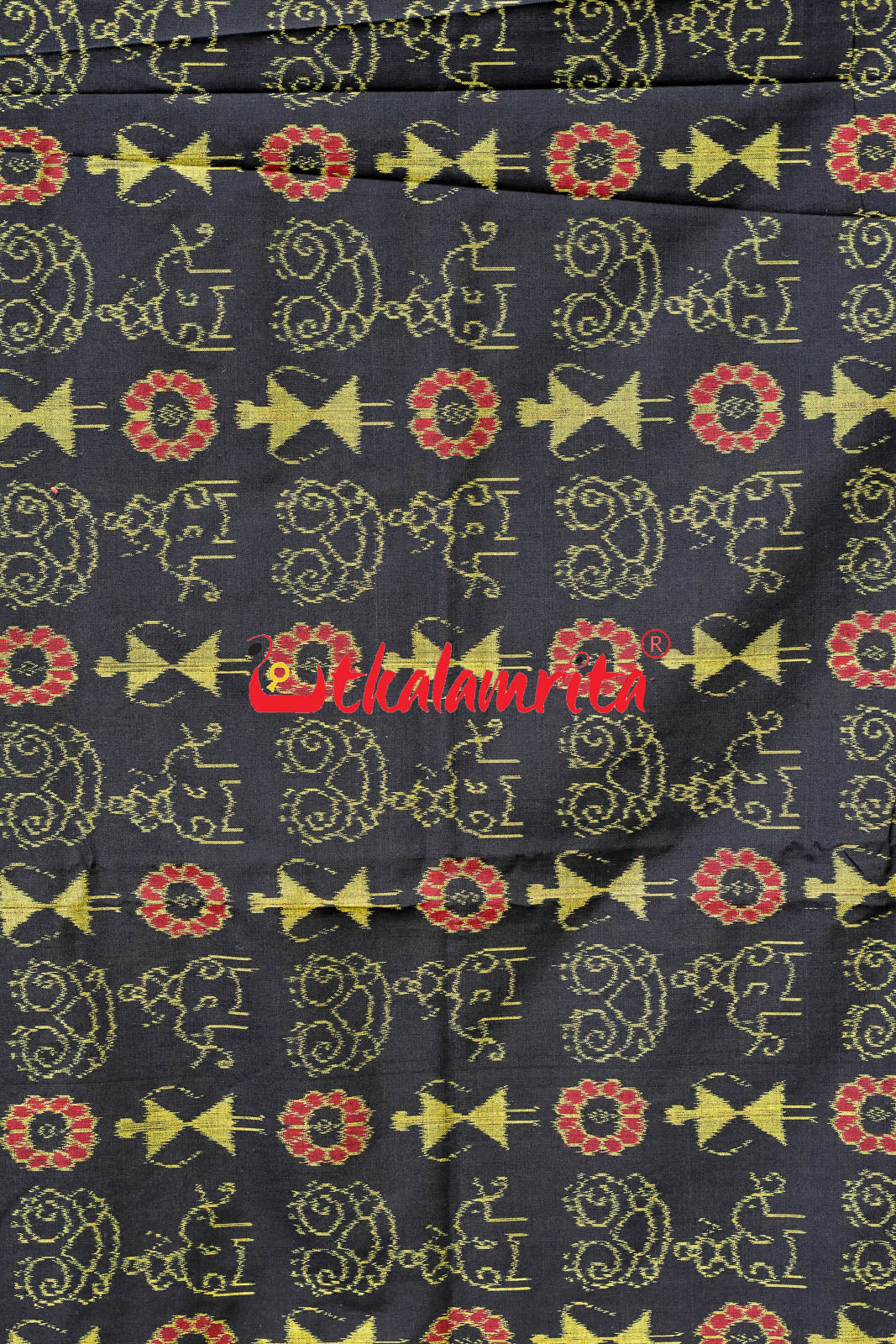Black Tribal Flower  Sambalpuri Cotton Saree