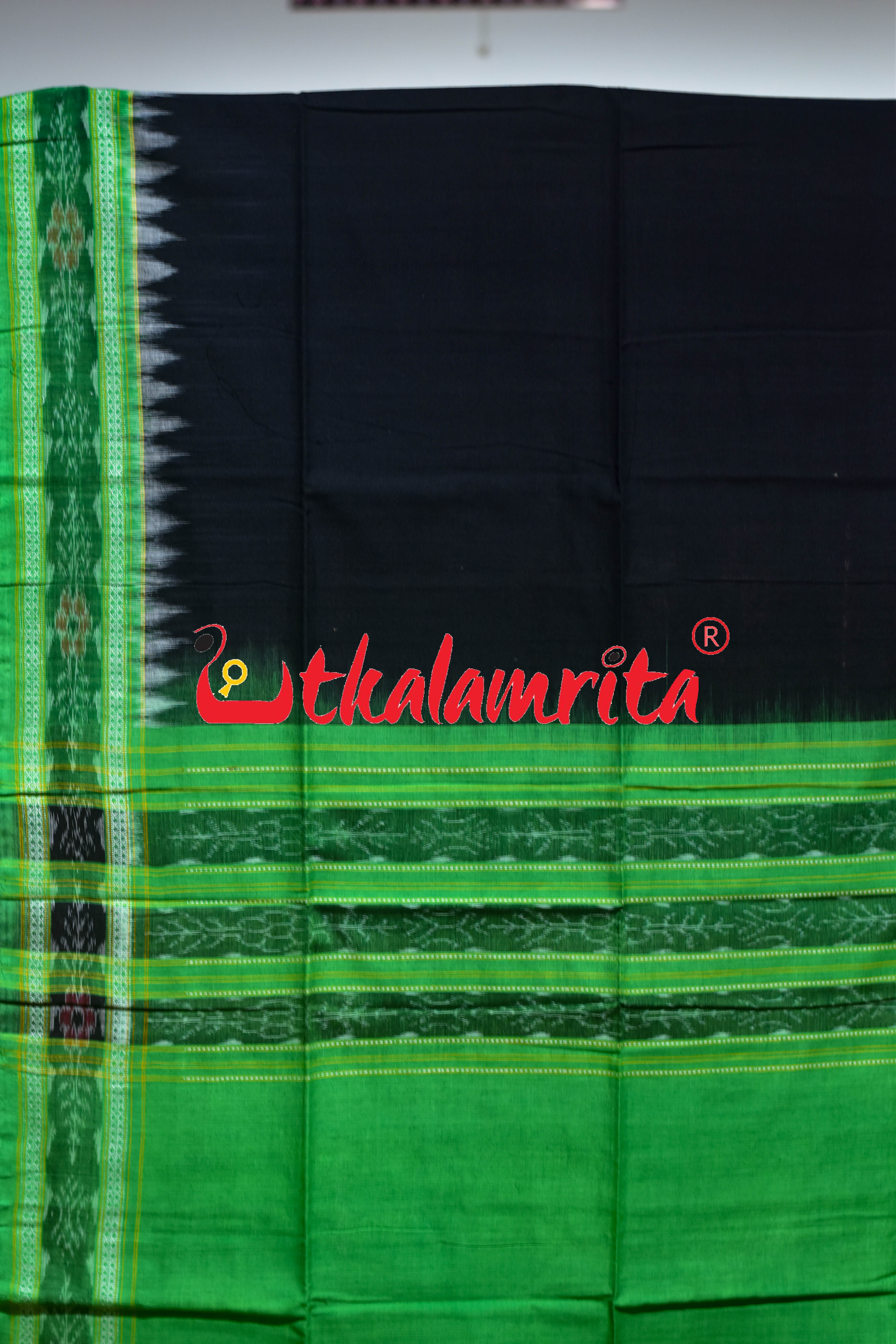 Utkala Lakhmi Coffee Green White Sambalpuri Cotton Dress Set