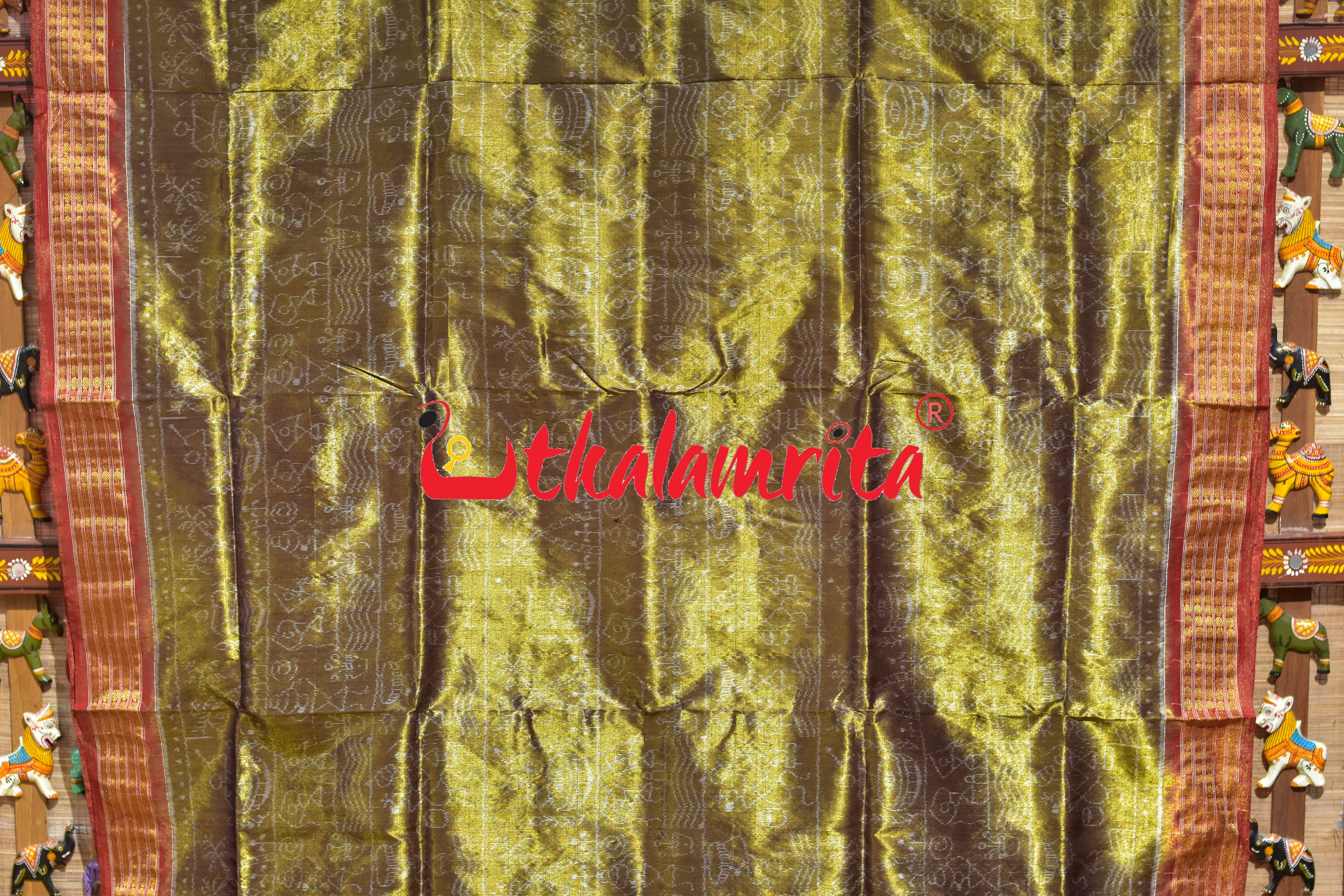 Olive Red Adibasi Full Tissue Sambalpuri Silk Saree