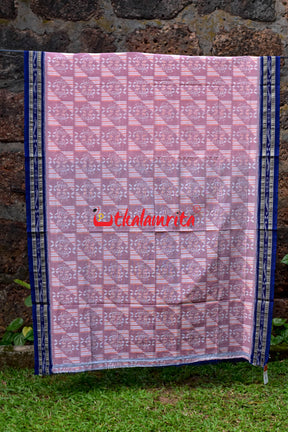 Peach Blue Khandua Cotton Saree