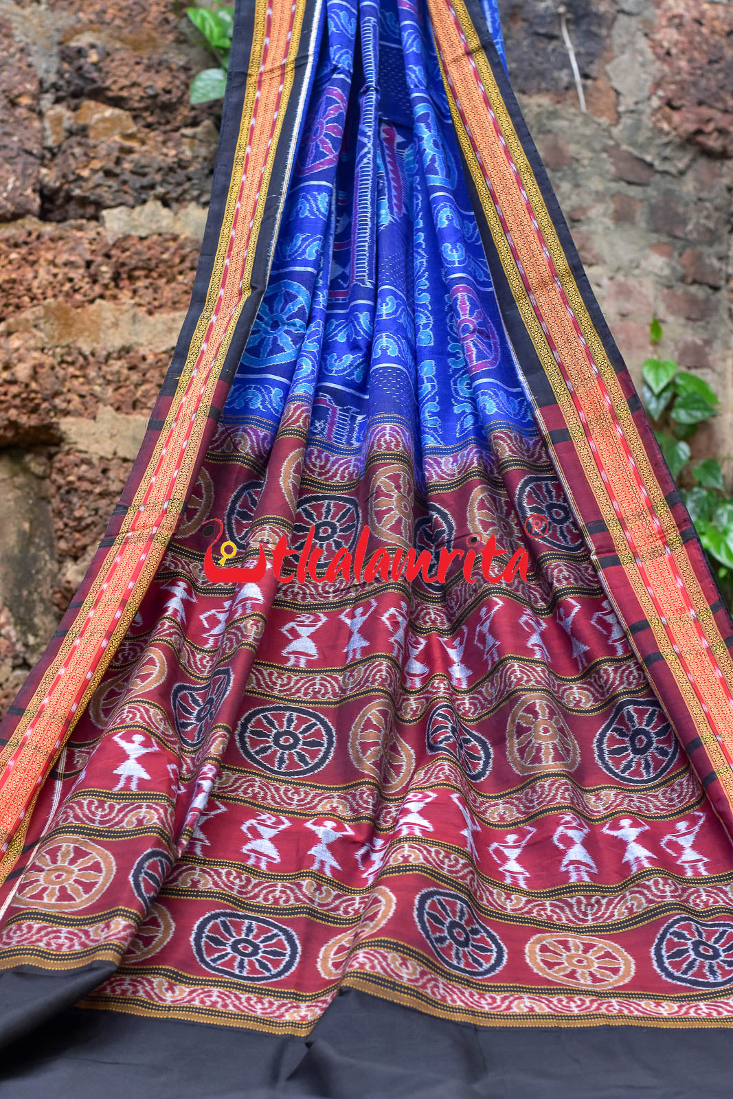 Blue Konark Temple Sambalpuri Cotton Saree