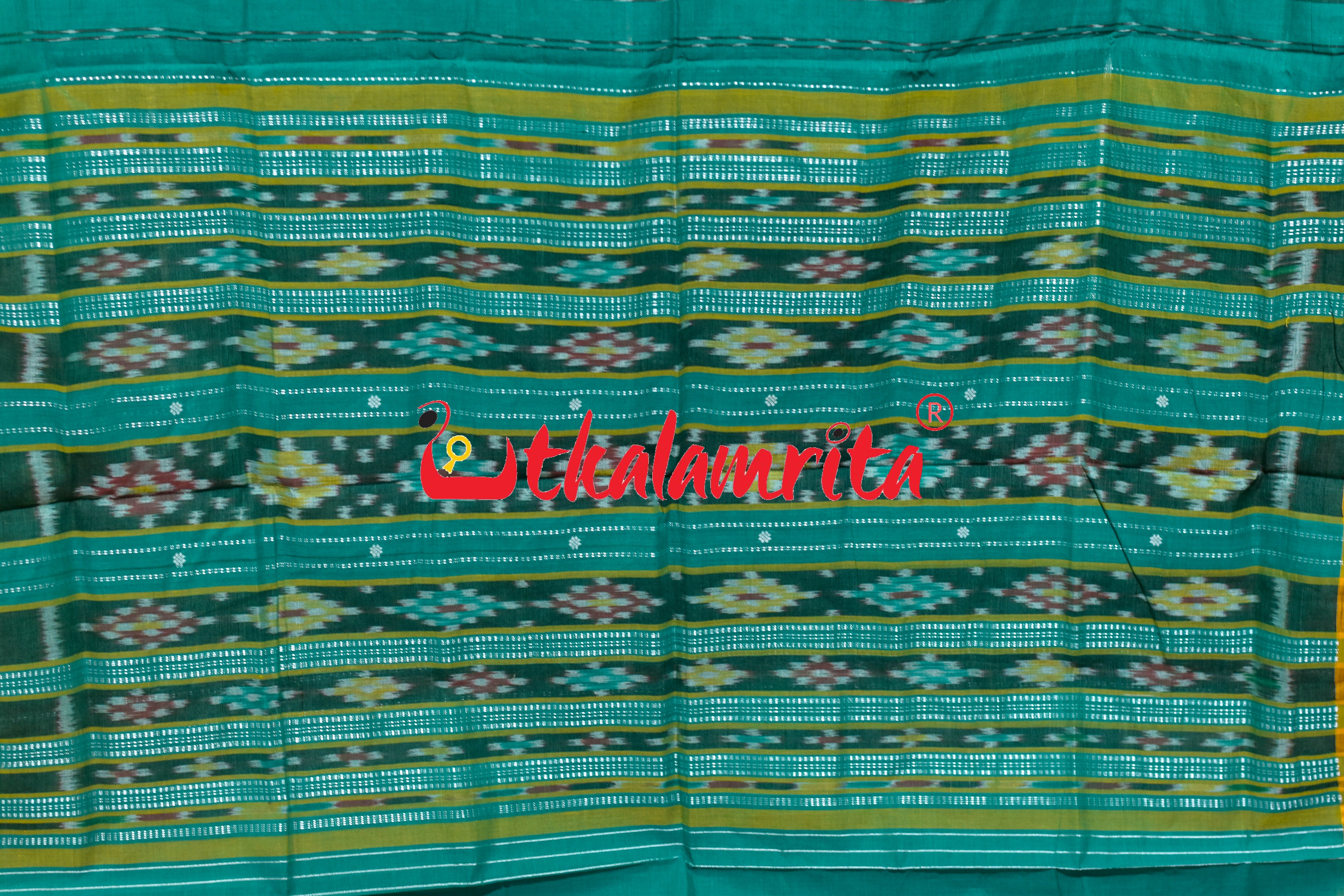 Green Fish Lines Pittala Single Cotton Saree