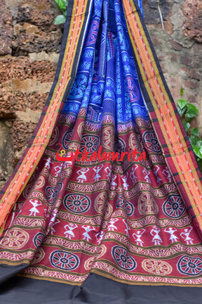 Blue Konark Temple Sambalpuri Cotton Saree