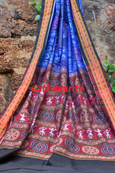 Blue Konark Temple Sambalpuri Cotton Saree