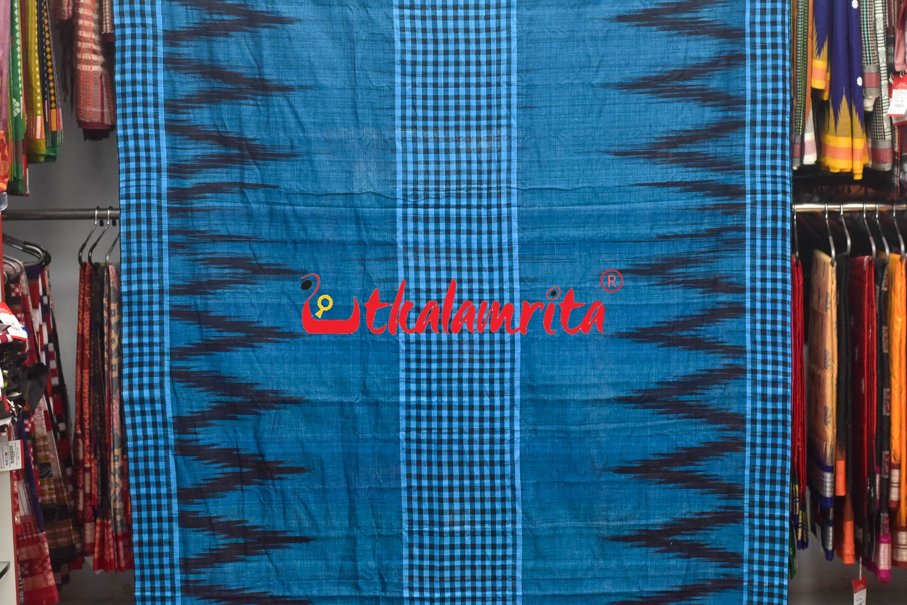 Kargil Middle Checks Blue Cotton Saree