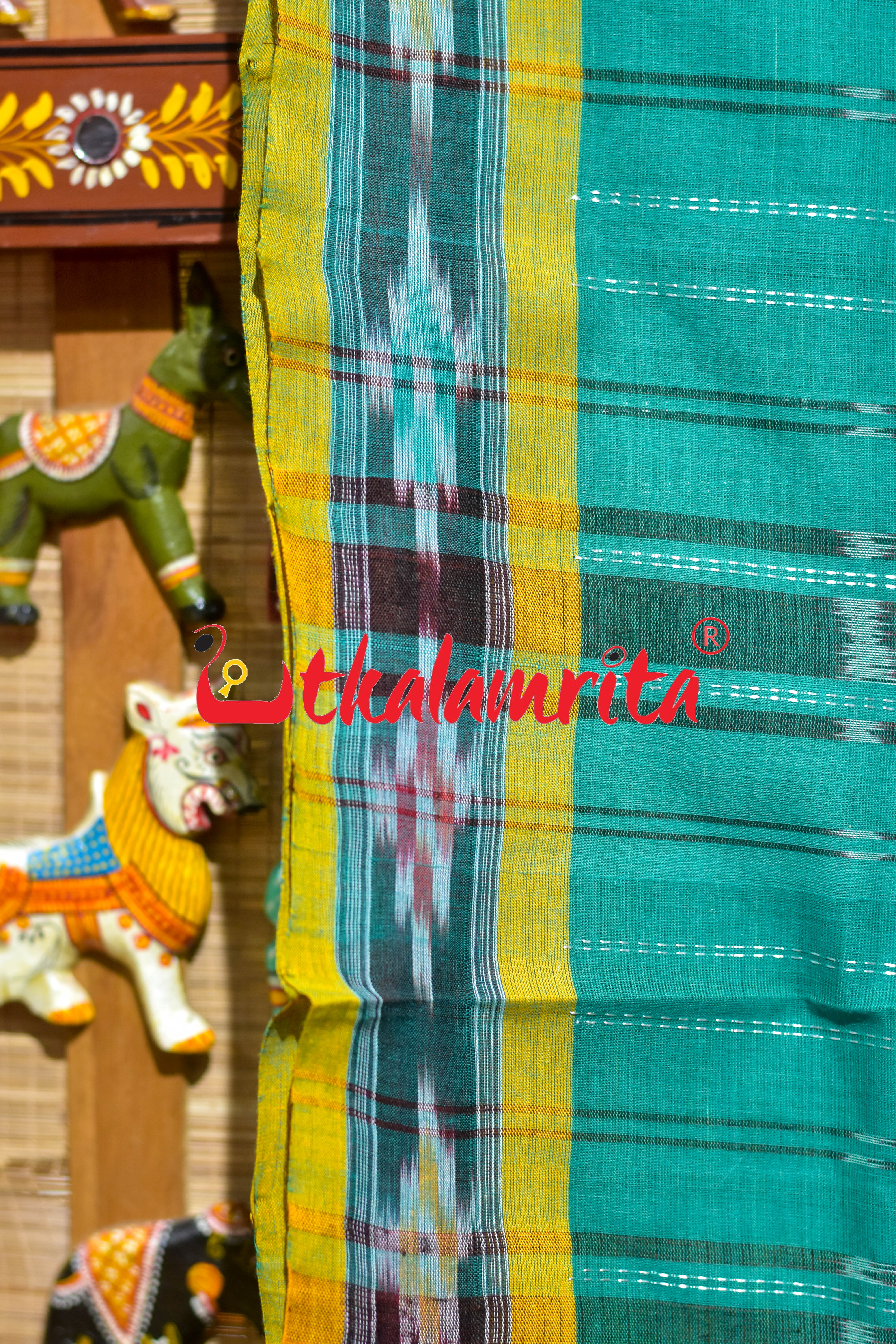 Green Fish Lines Pittala Single Cotton Saree
