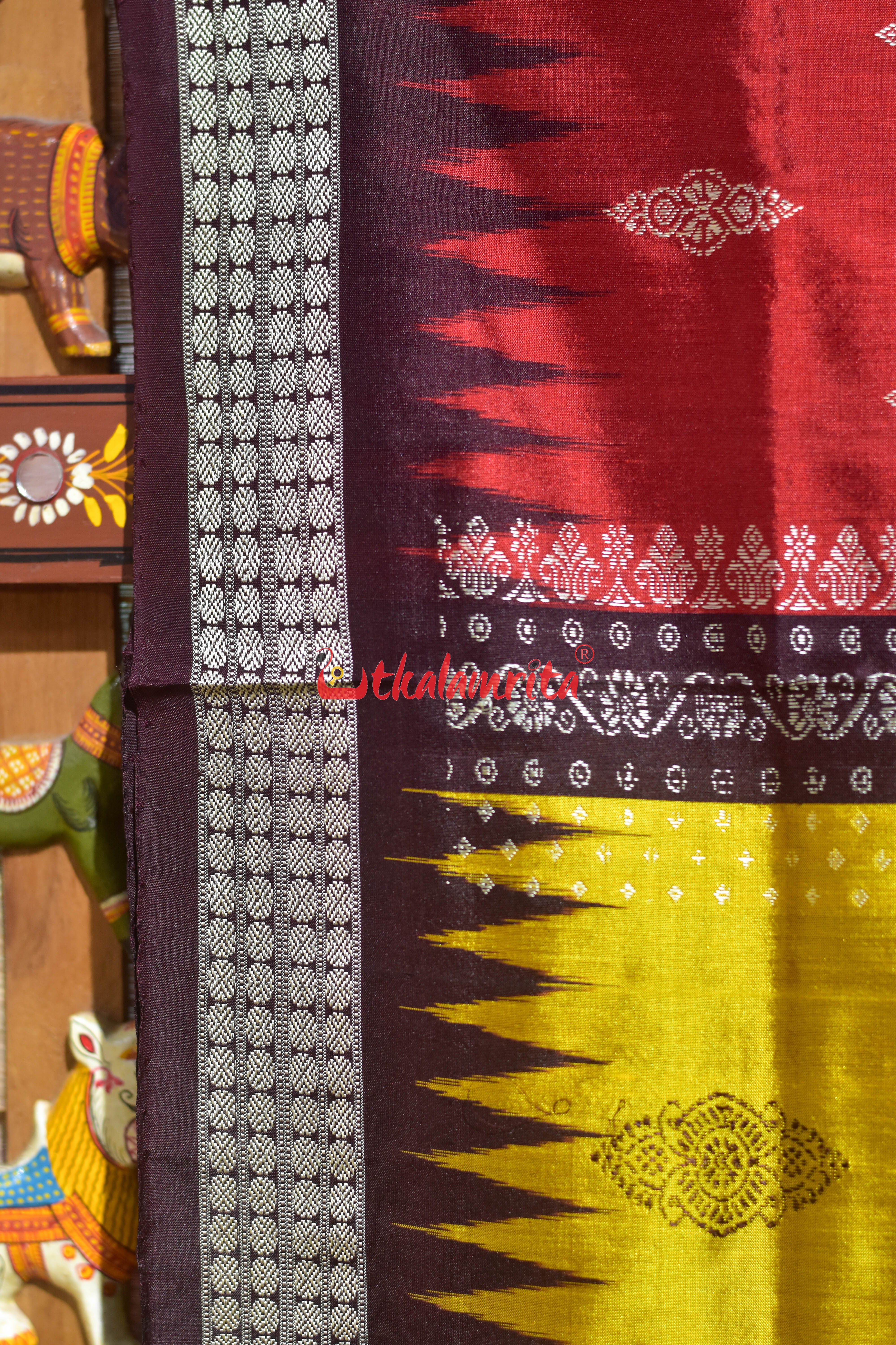 Peri Peri Golden Red Bomkai Silk Saree