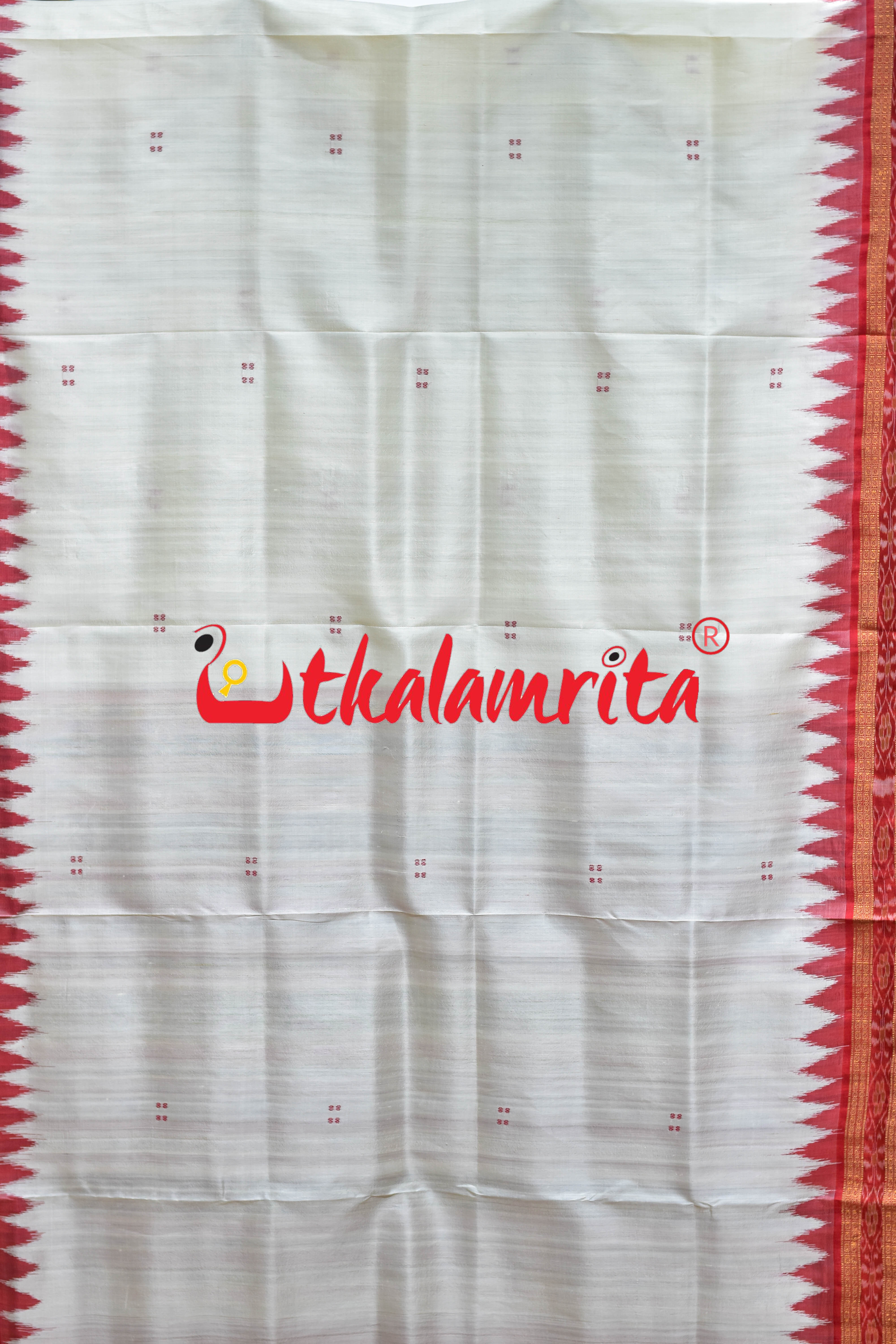 White Red Buti Khandua Silk Saree