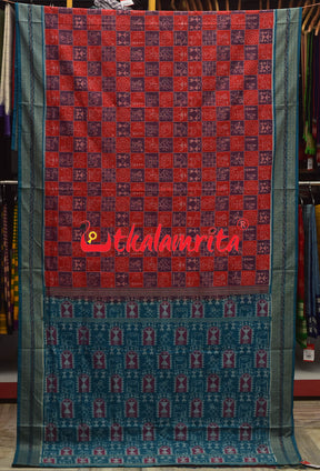 House Tribals Red Sambalpuri Cotton Saree