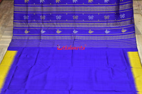 Goldenrod Fish Ducks Double Anchal Berhampuri Silk Saree