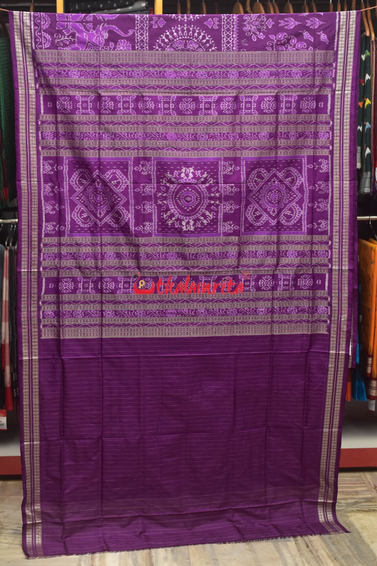 Self Purple Tribal Haati Sambalpuri Silk Saree