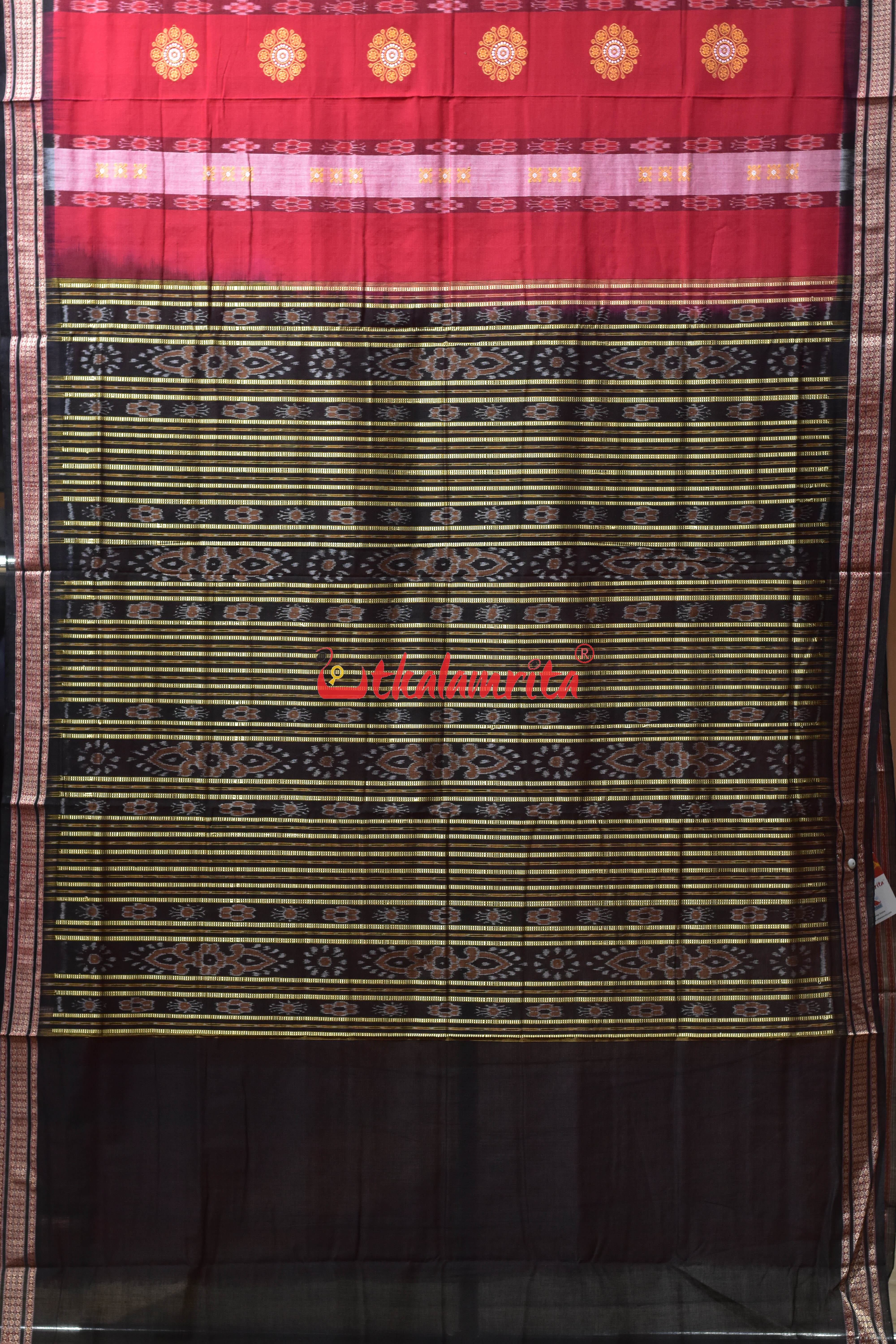 Red Flower Pere Bandha Bomkai Cotton Saree