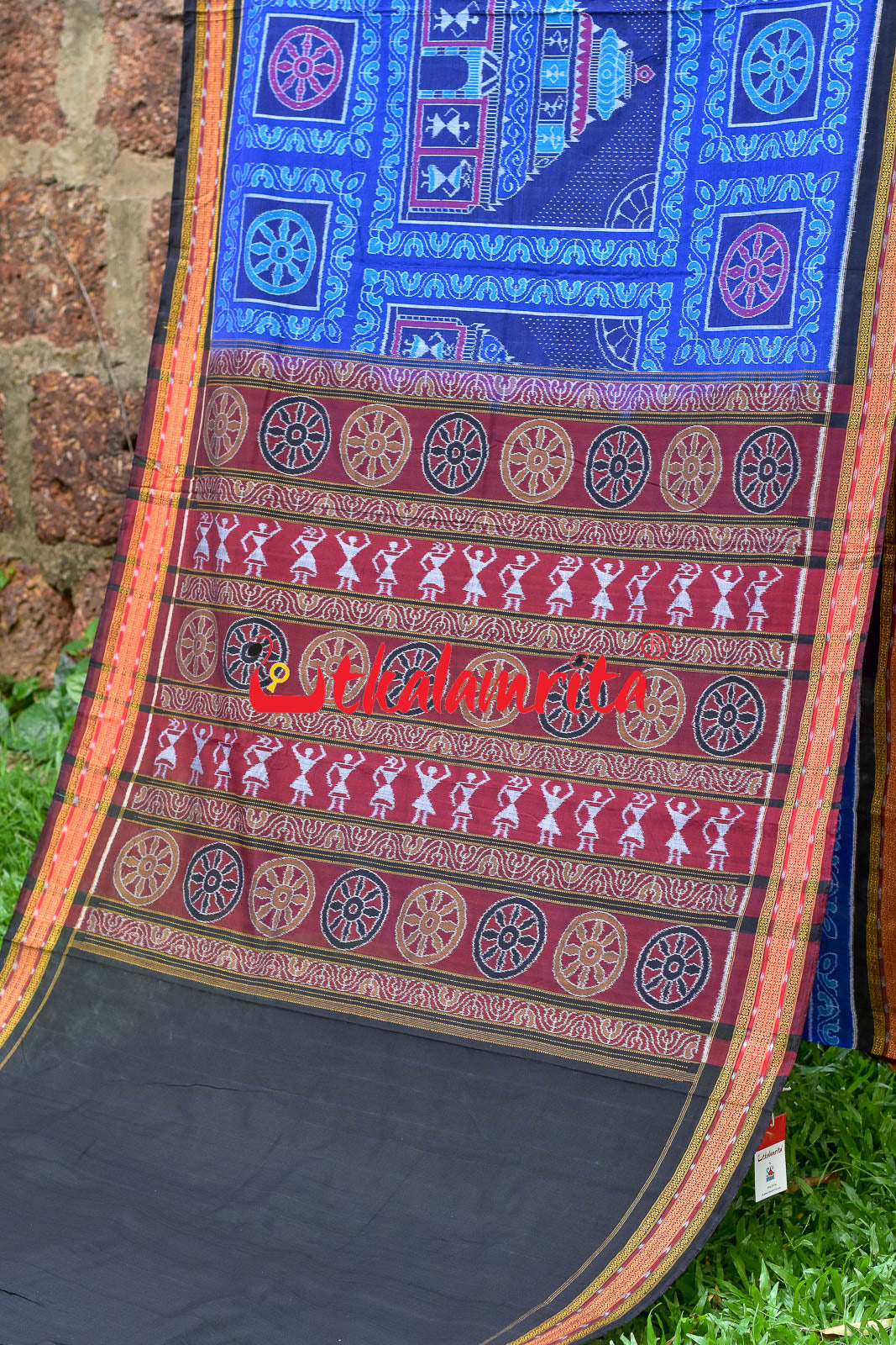 Blue Konark Temple Sambalpuri Cotton Saree