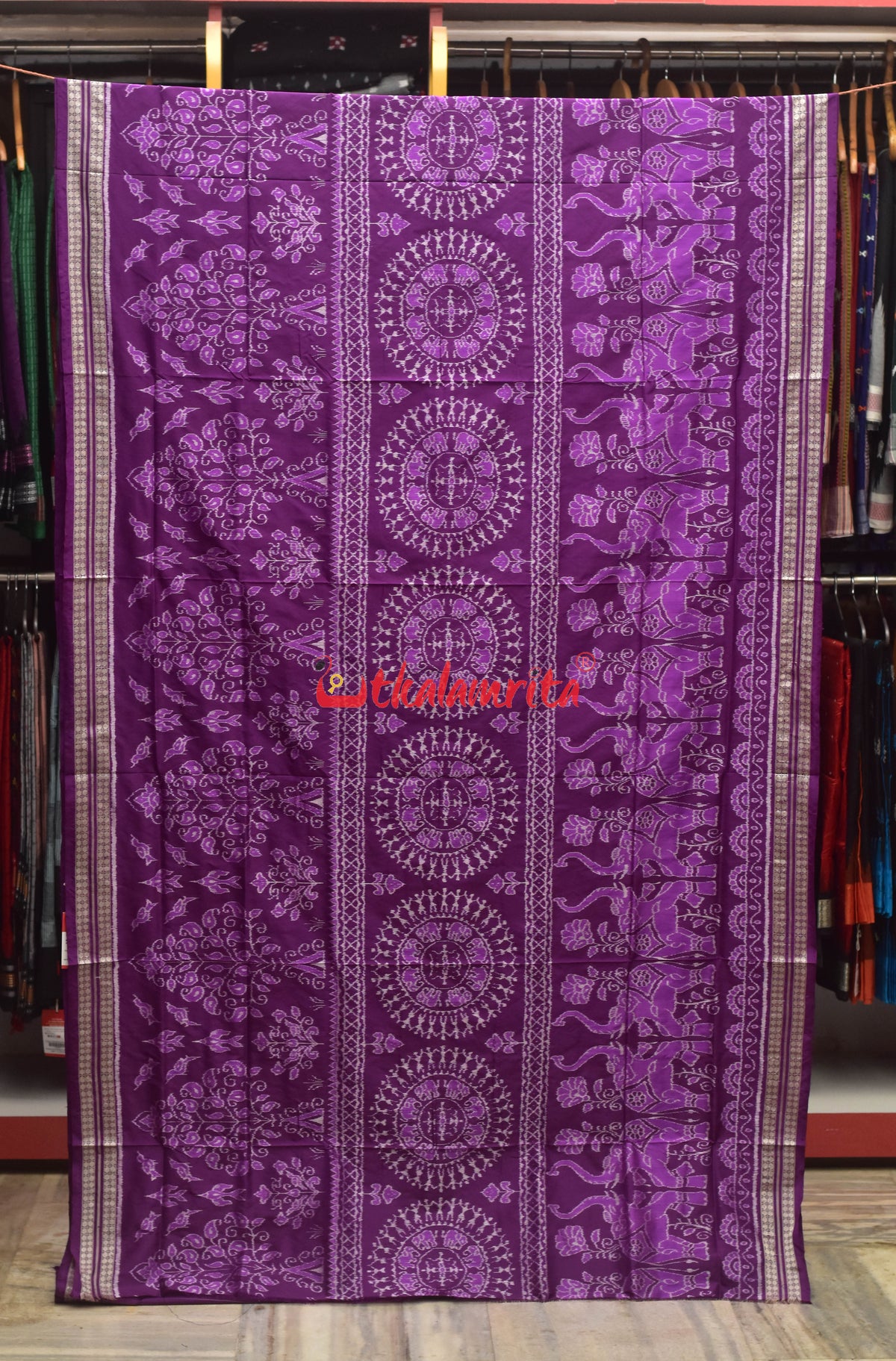 Self Purple Tribal Haati Sambalpuri Silk Saree