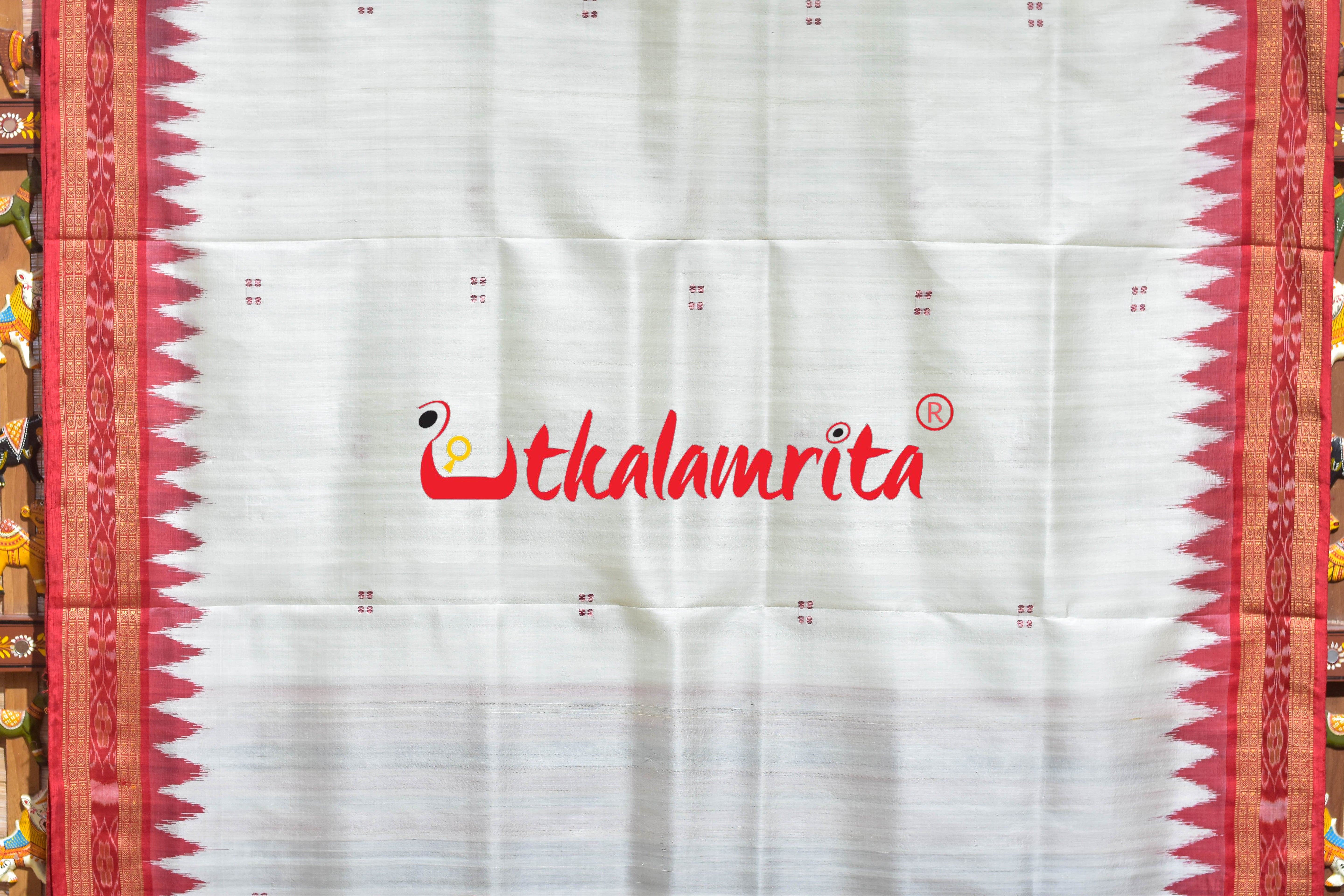 White Red Buti Khandua Silk Saree