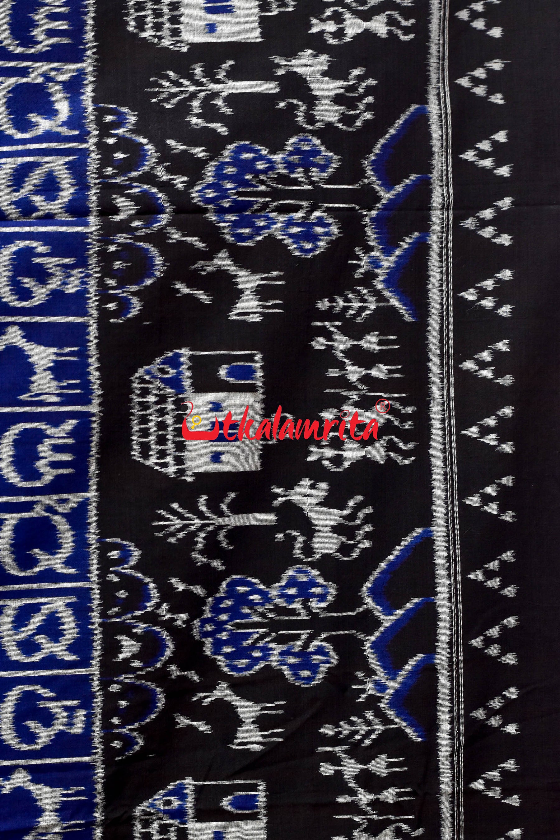 Blue Odia Alphabets Khandua Cotton Saree