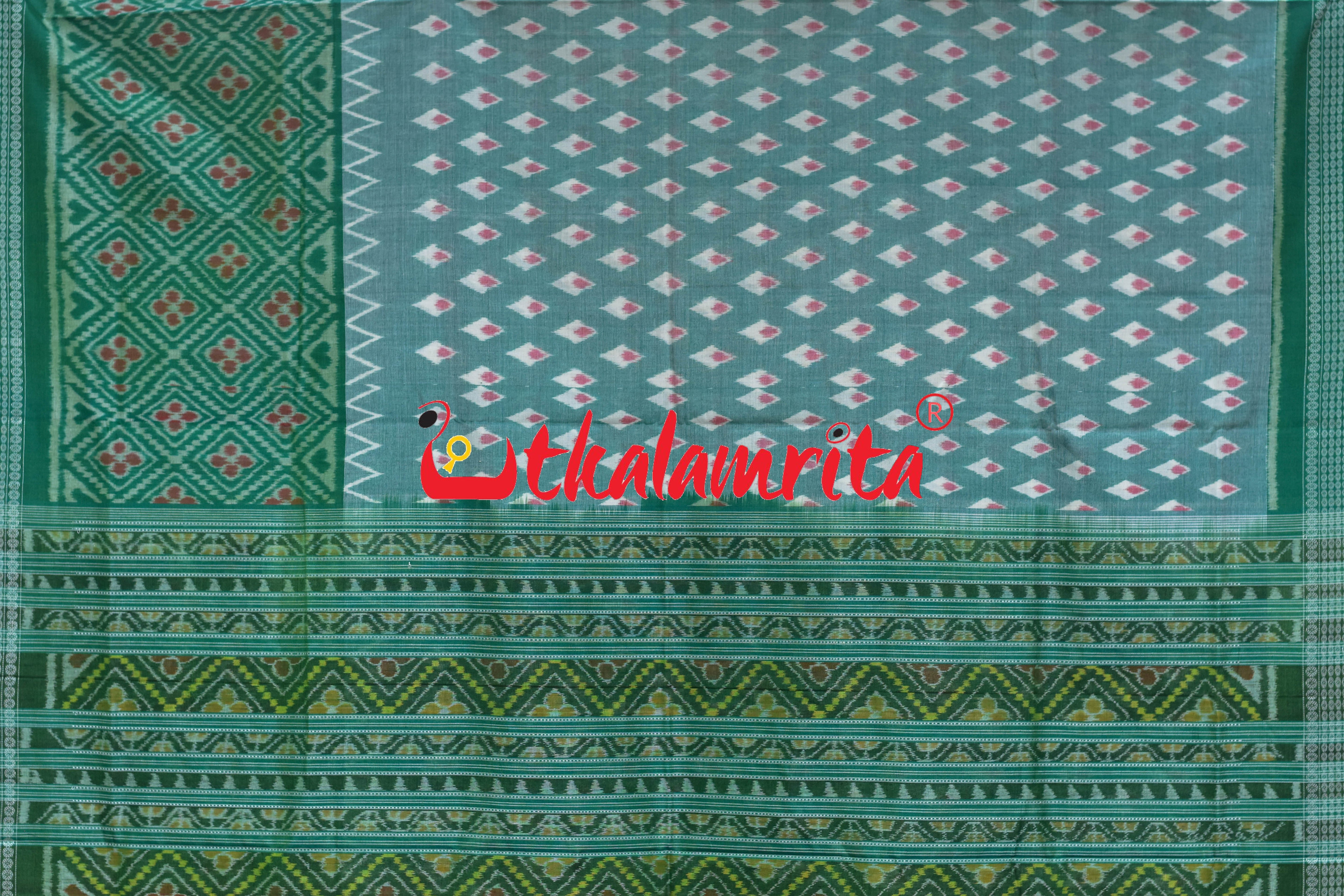Green White Thikiri Body Bandha Sambalpuri Cotton Saree