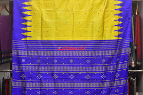 Goldenrod Fish Ducks Double Anchal Berhampuri Silk Saree