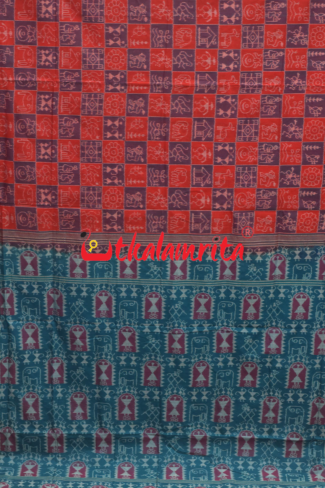 House Tribals Red Sambalpuri Cotton Saree