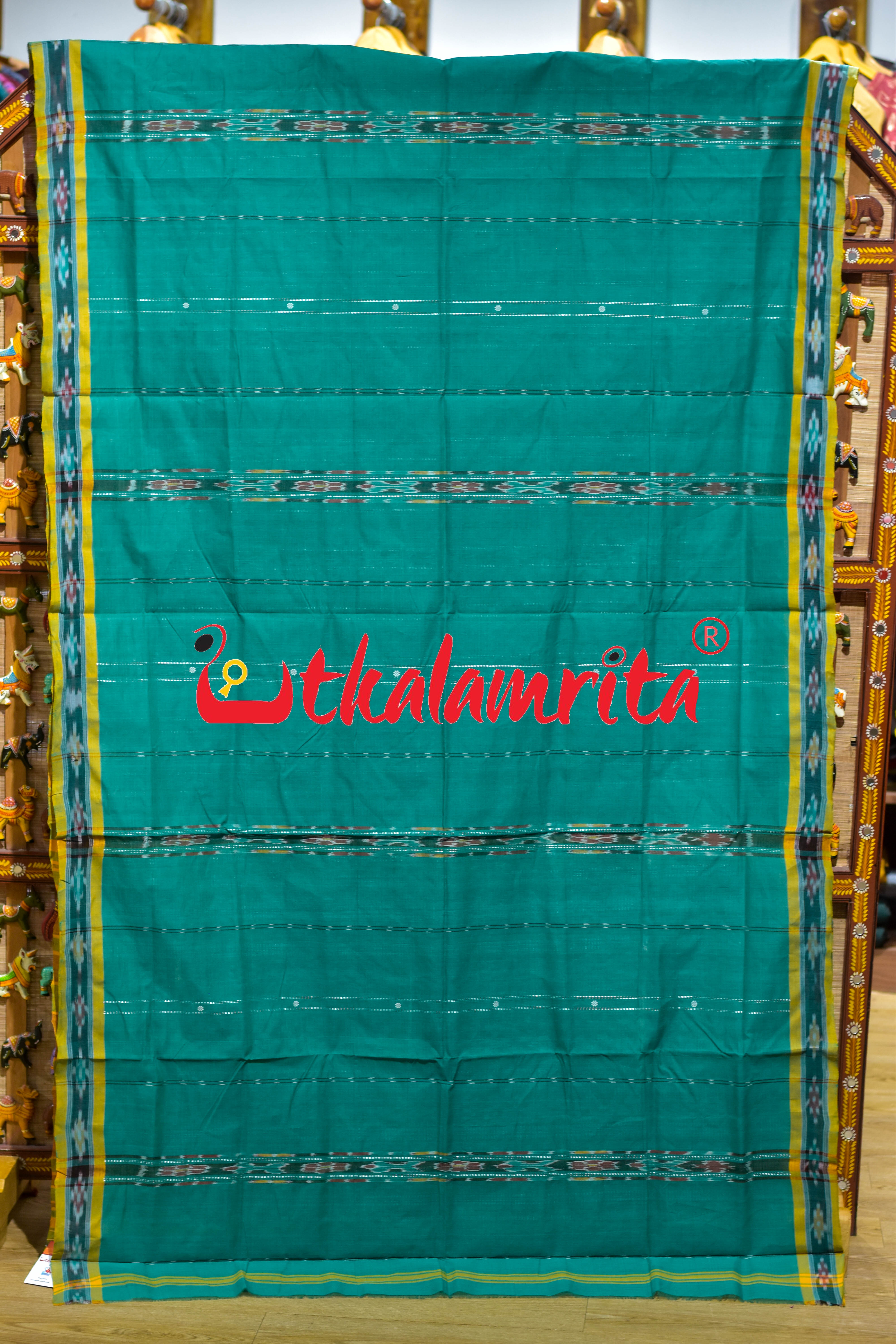 Green Fish Lines Pittala Single Cotton Saree