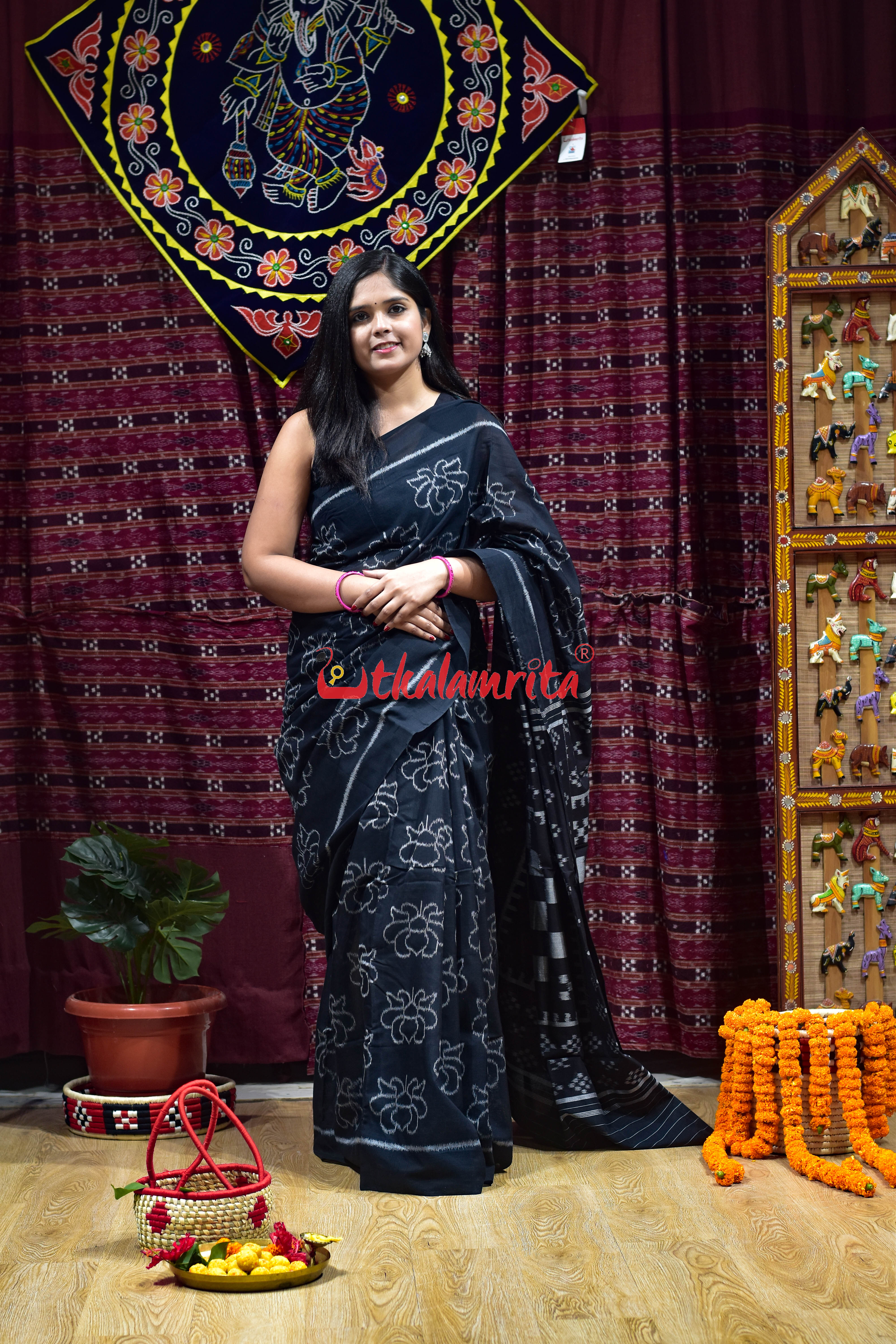 Lotus Black Khandua Cotton Saree