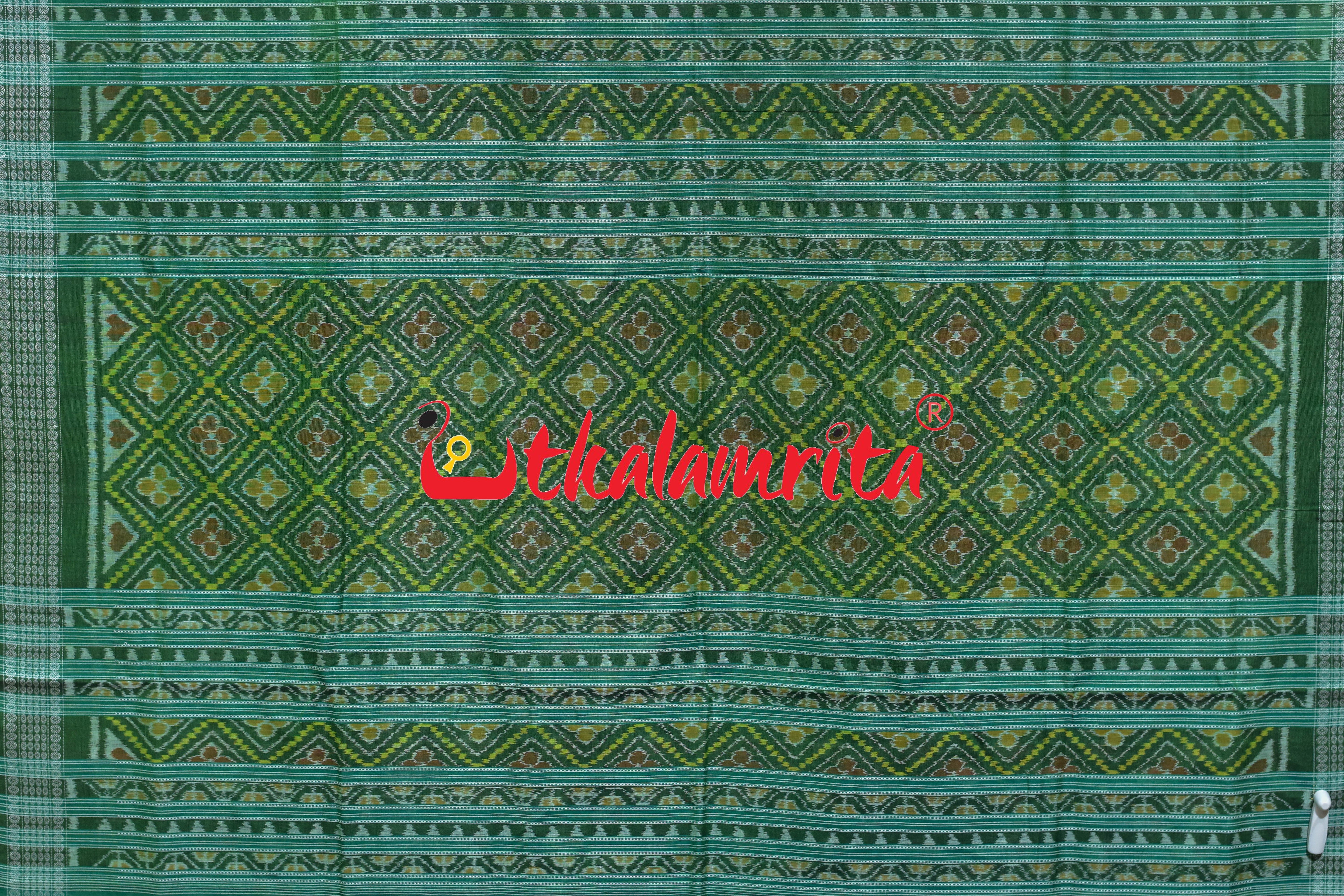 Green White Thikiri Body Bandha Sambalpuri Cotton Saree