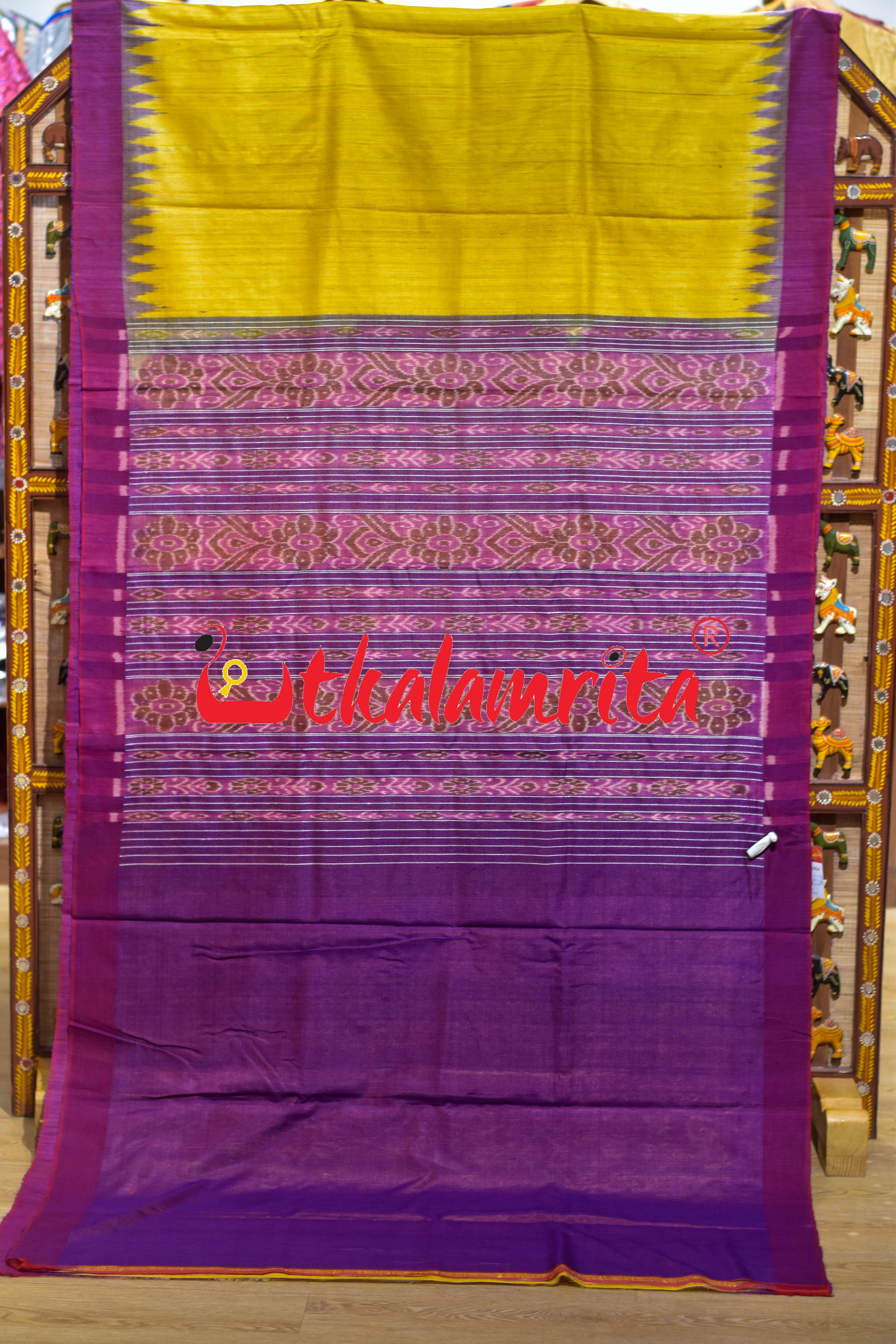 Yellow Purple Fine Gopalpur Tussar Silk Saree