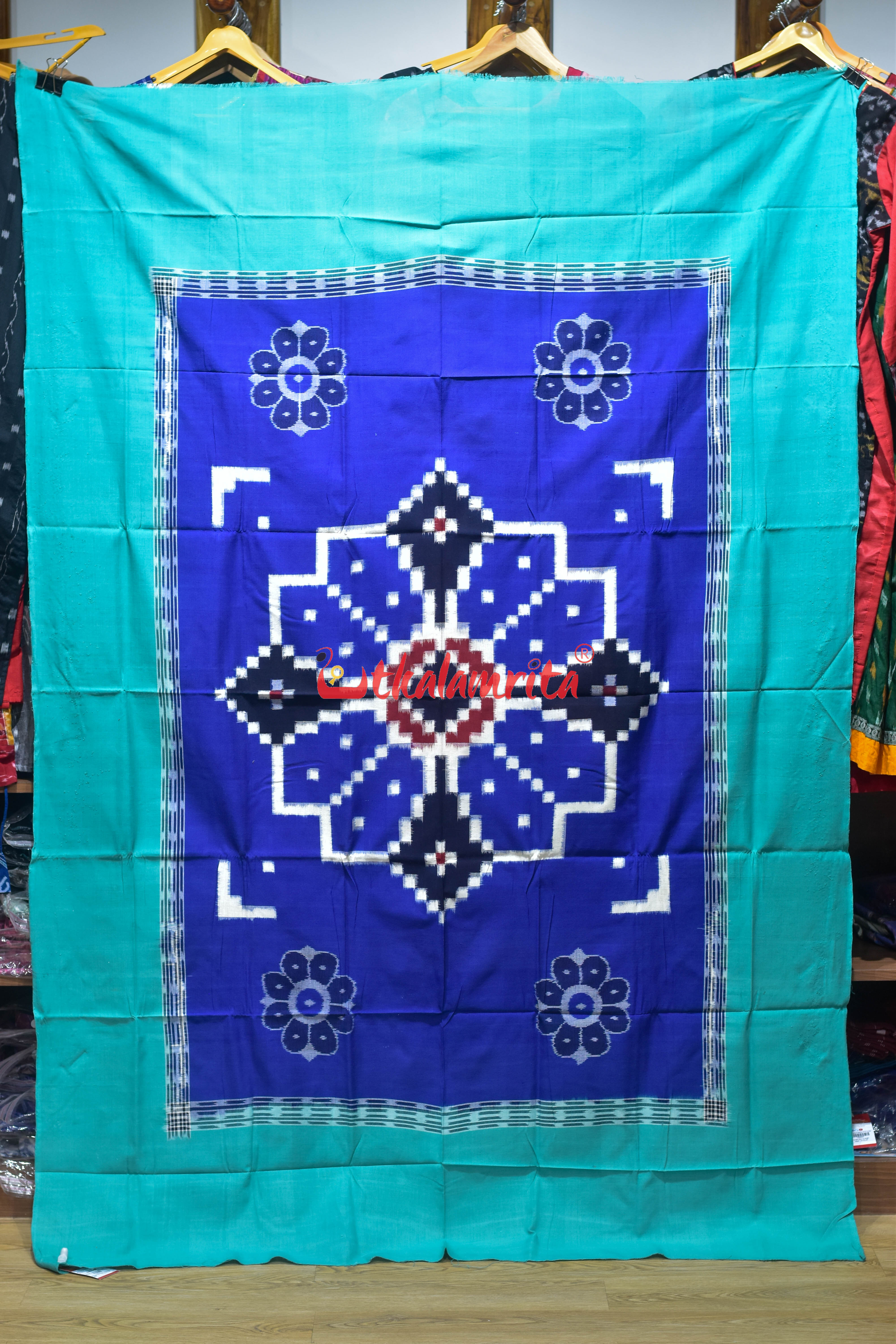 Blue Green Flower Bandha Cotton (Single Bedsheet)