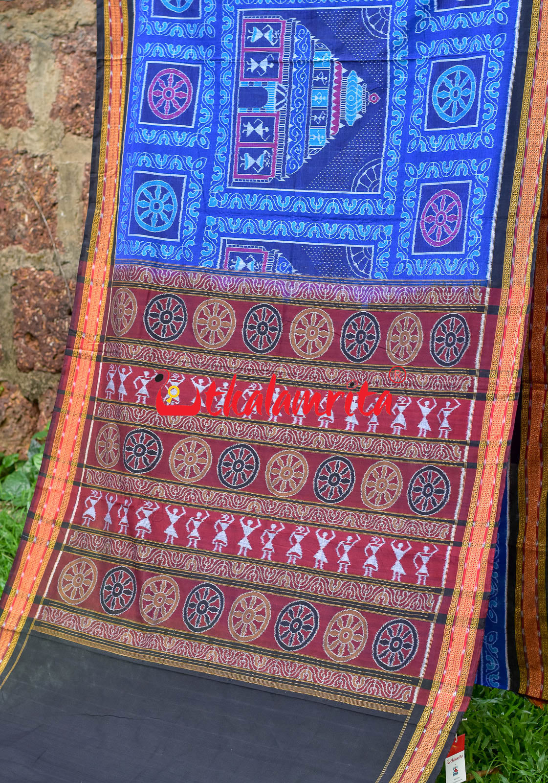 Blue Konark Temple Sambalpuri Cotton Saree