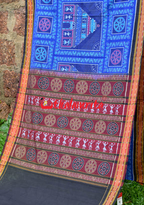 Blue Konark Temple Sambalpuri Cotton Saree