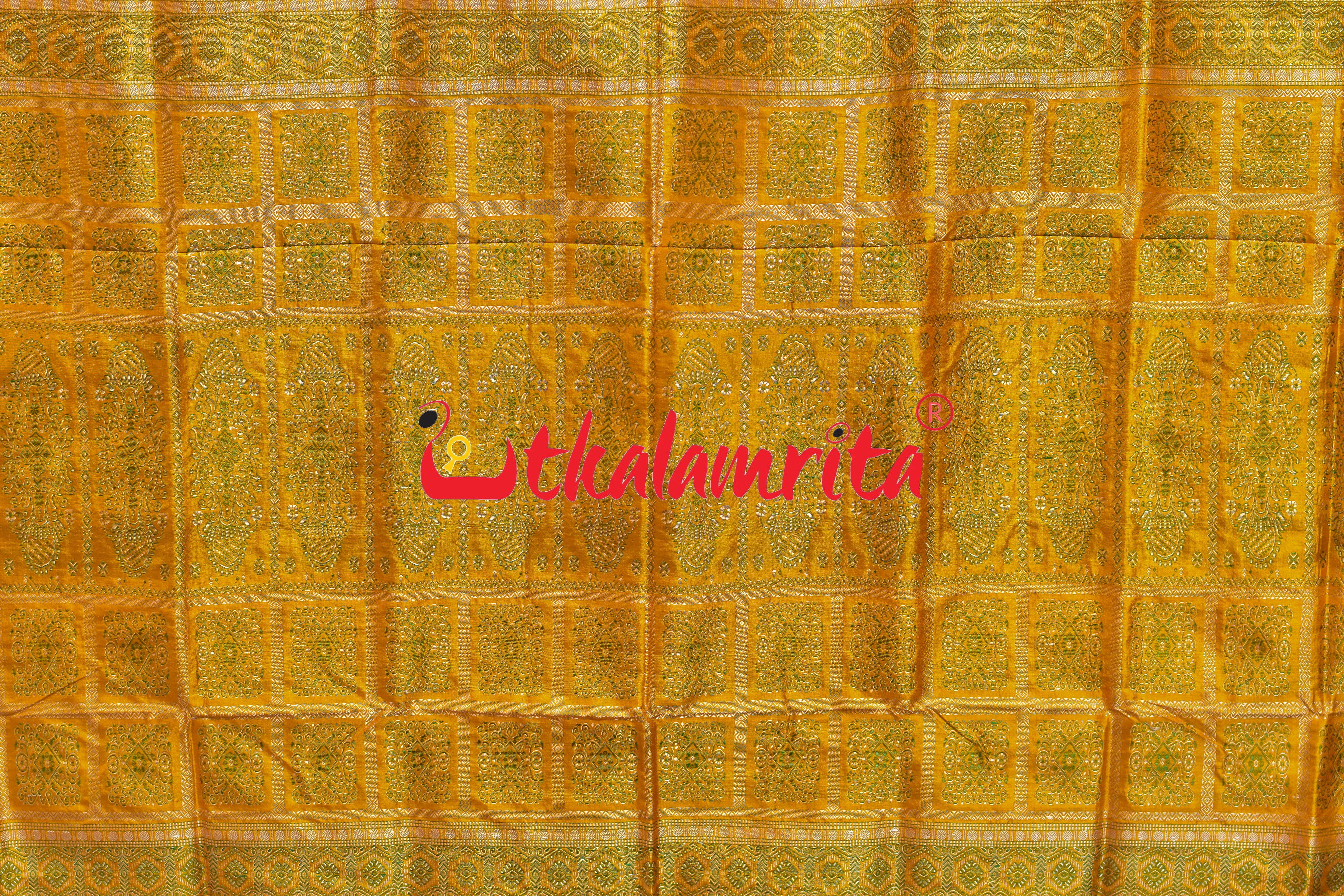 Peri Peri Green Yellow Bomkai Silk Saree