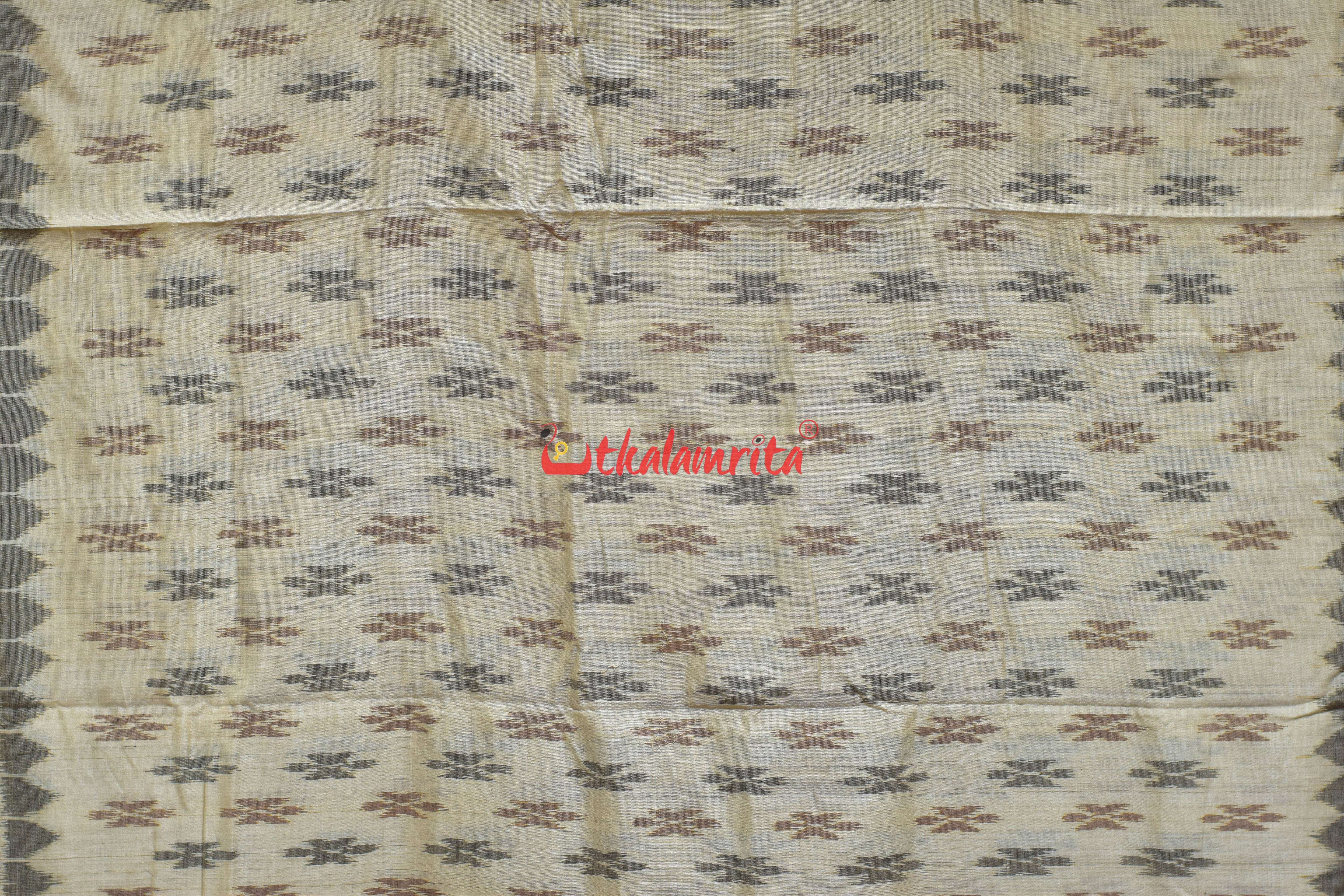 Rust Black Double Border Off White Damru Khandua Cotton Saree