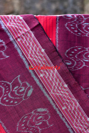 Red Maroon Sankha Khandua Cotton Saree