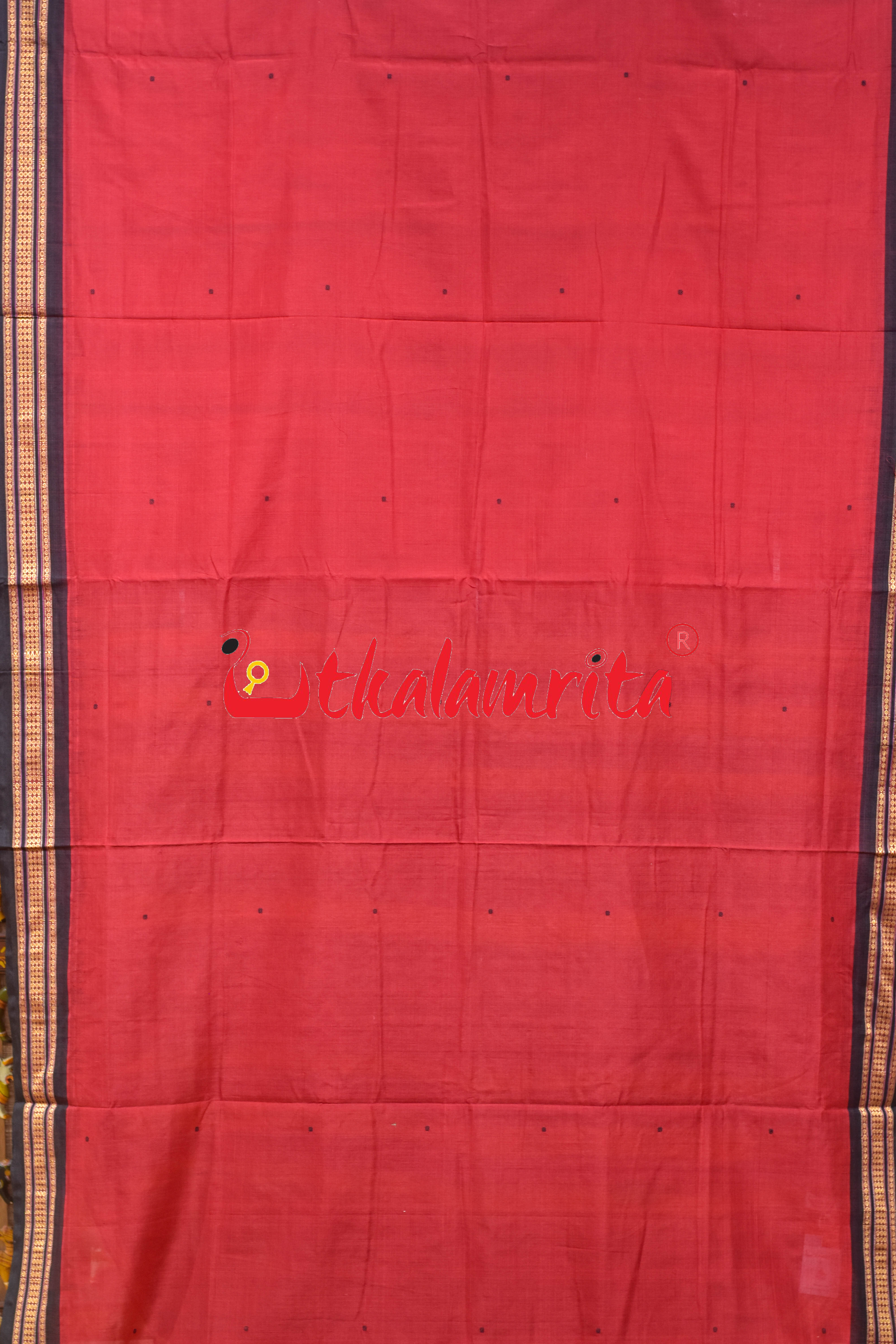 Red Black Buti Bomkai Cotton Saree