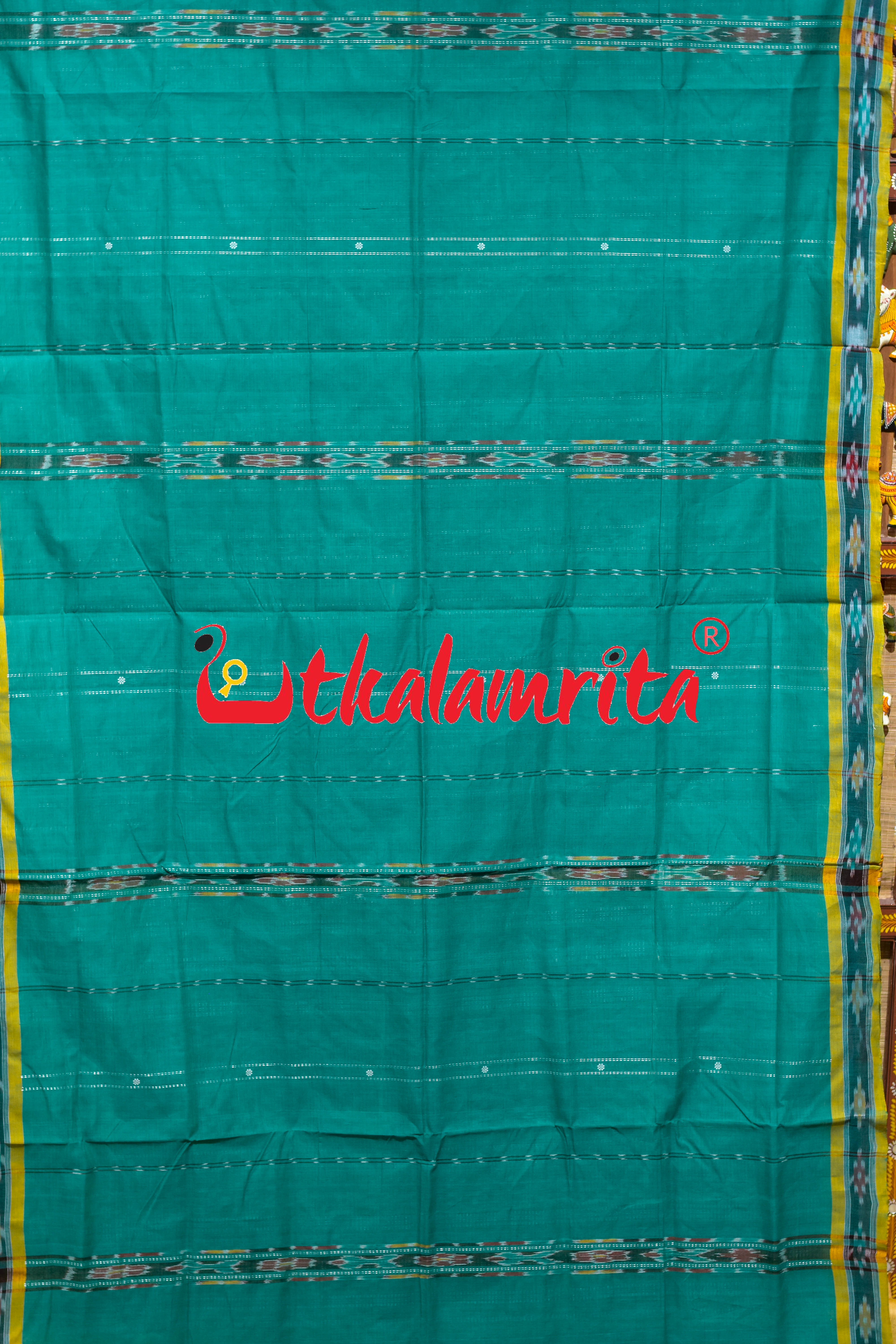 Green Fish Lines Pittala Single Cotton Saree