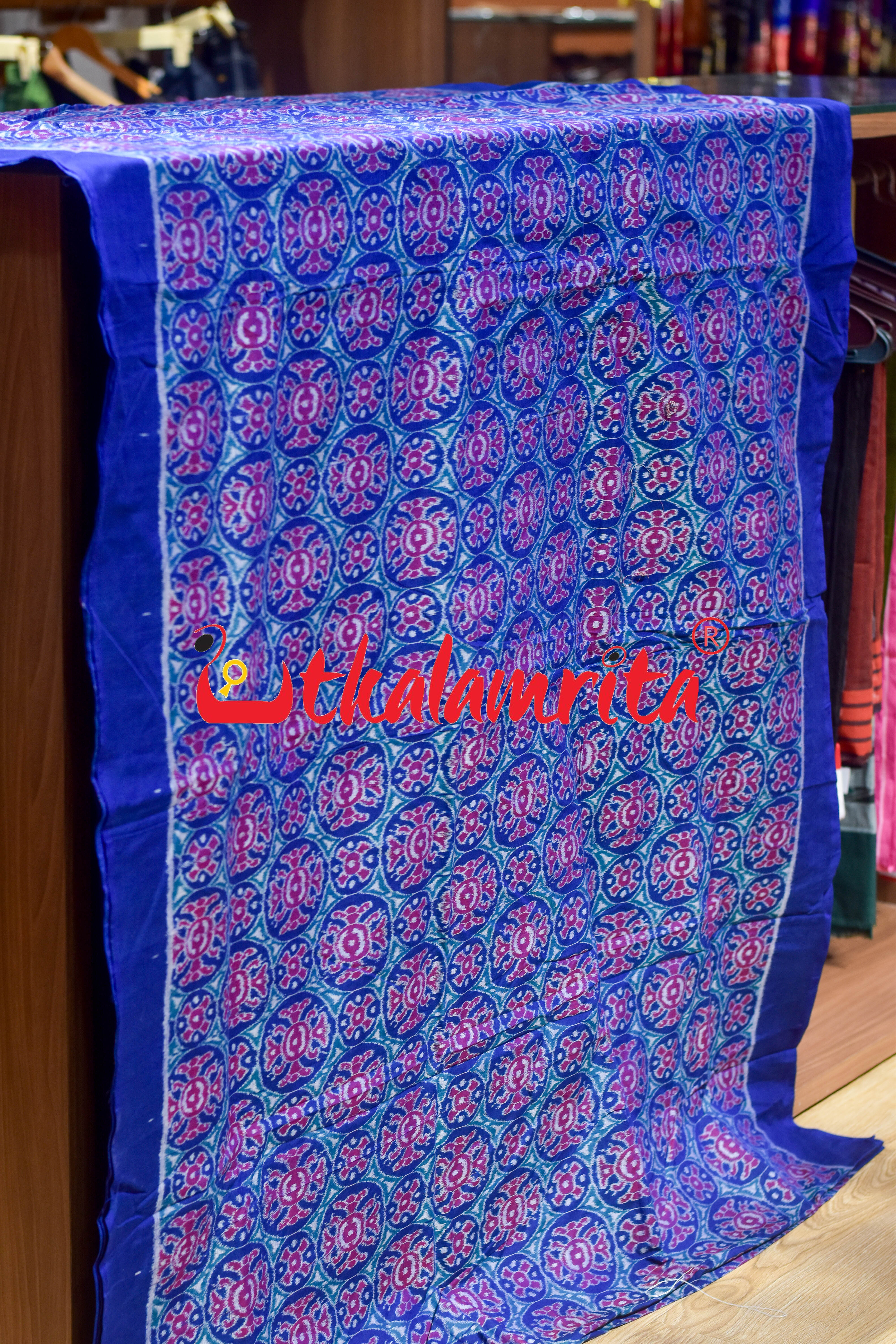 3D Blue Special Flower Sambalpuri Cotton (Fabric)
