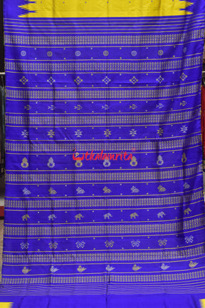 Goldenrod Fish Ducks Double Anchal Berhampuri Silk Saree