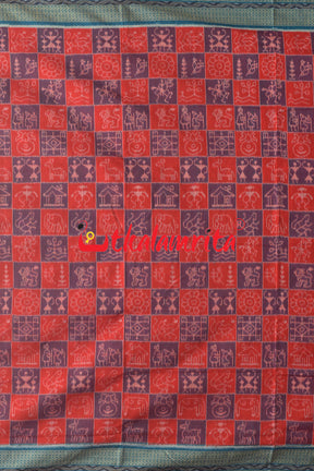 House Tribals Red Sambalpuri Cotton Saree