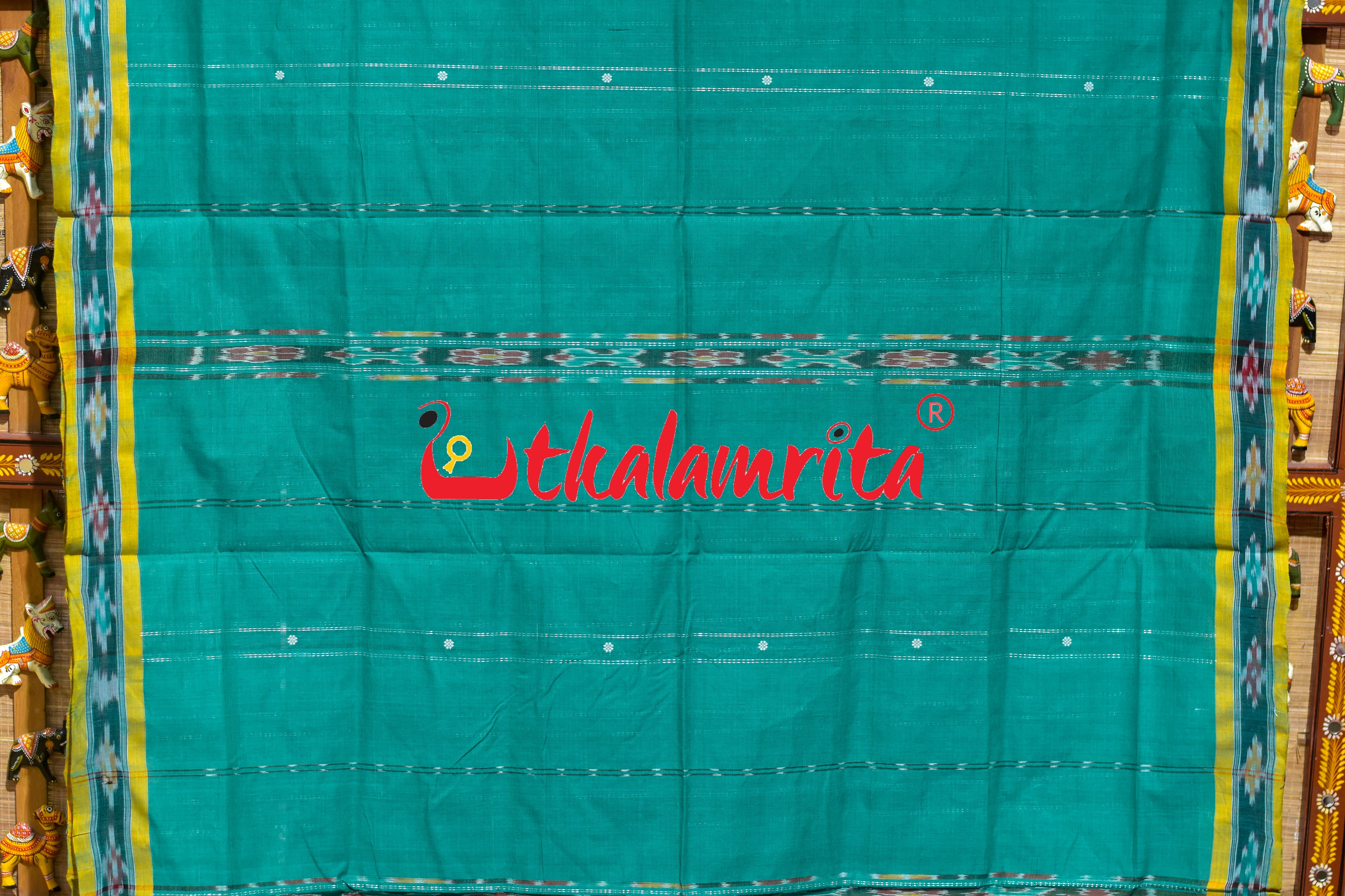 Green Fish Lines Pittala Single Cotton Saree