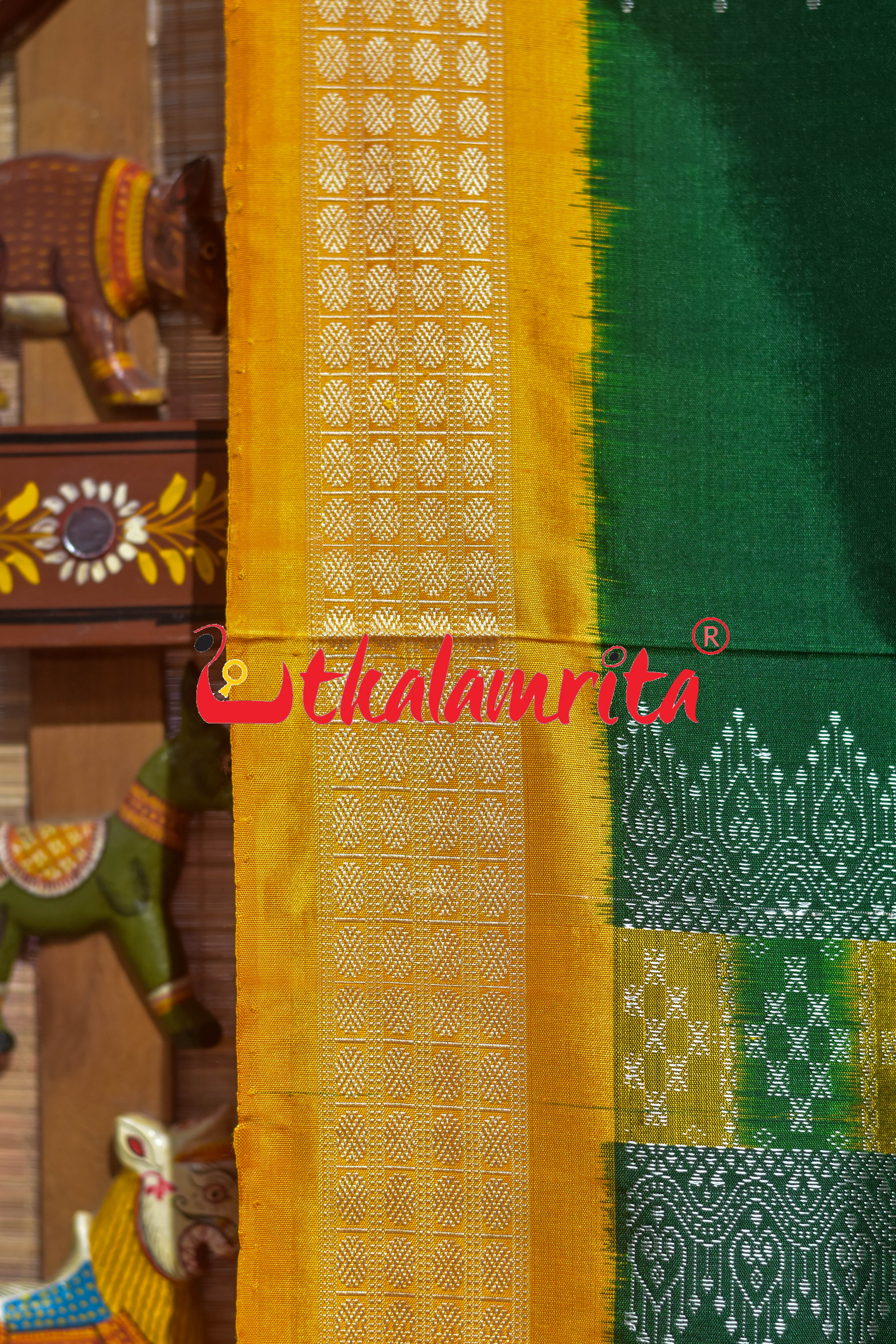 Peri Peri Green Yellow Bomkai Silk Saree