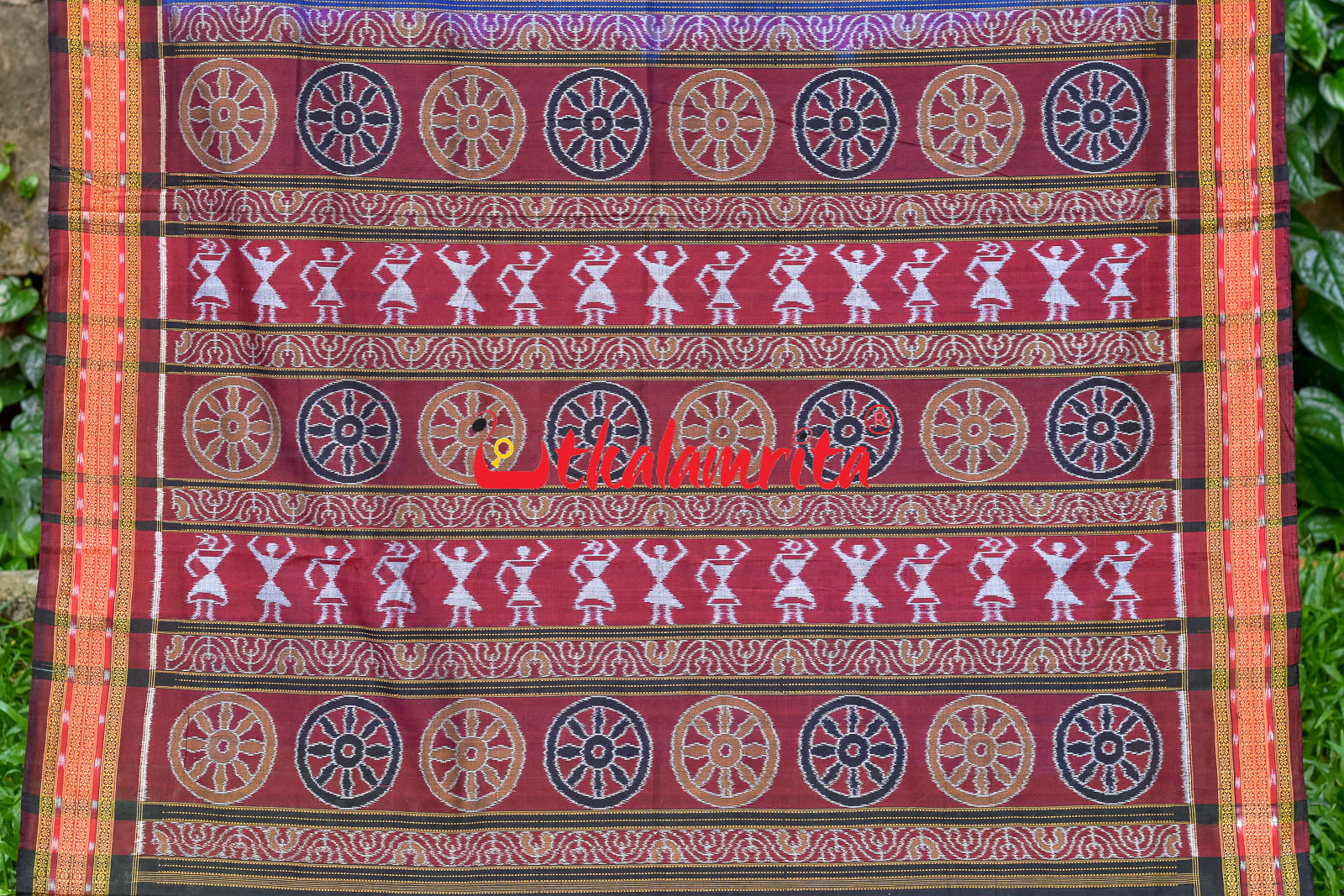 Blue Konark Temple Sambalpuri Cotton Saree