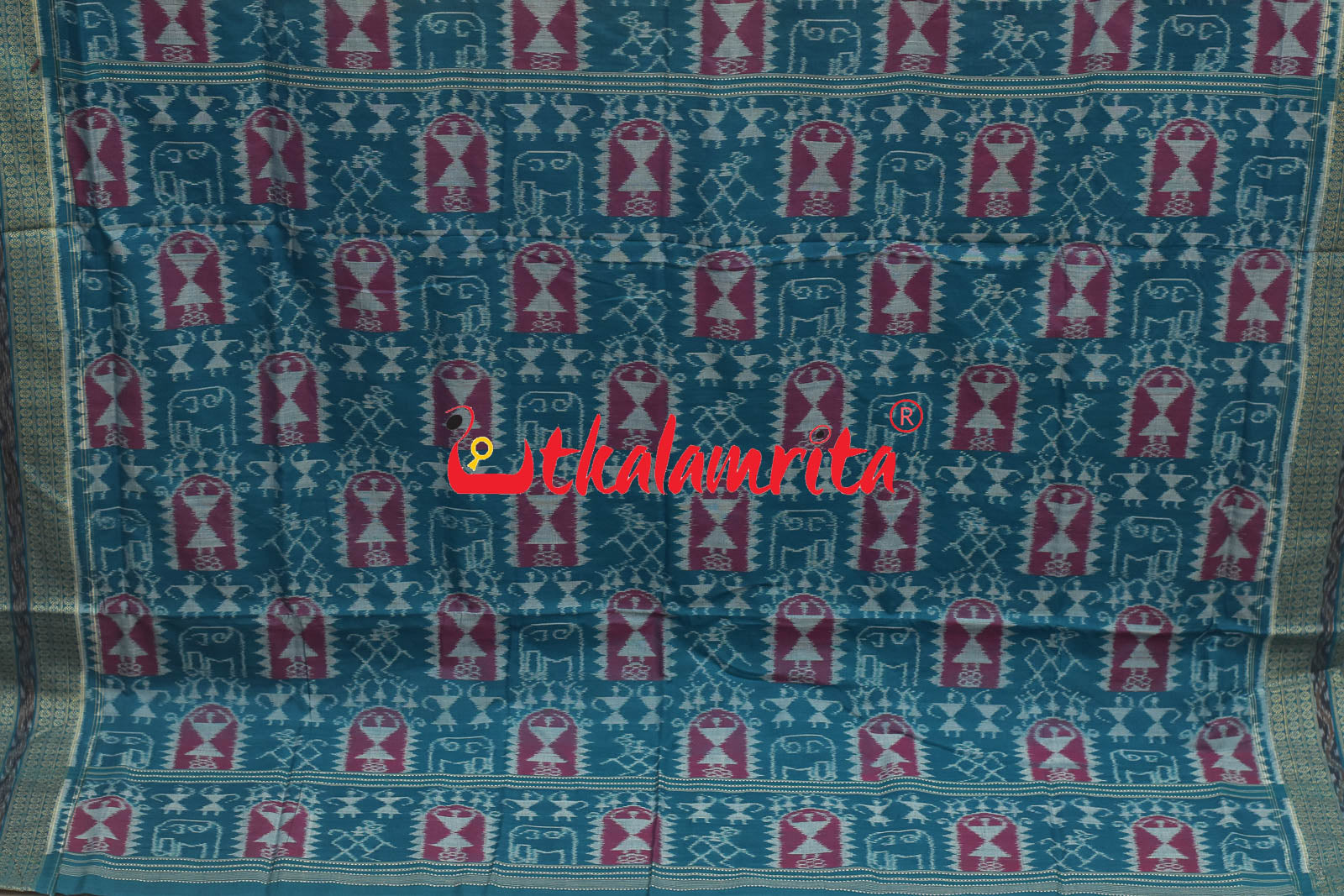 House Tribals Red Sambalpuri Cotton Saree