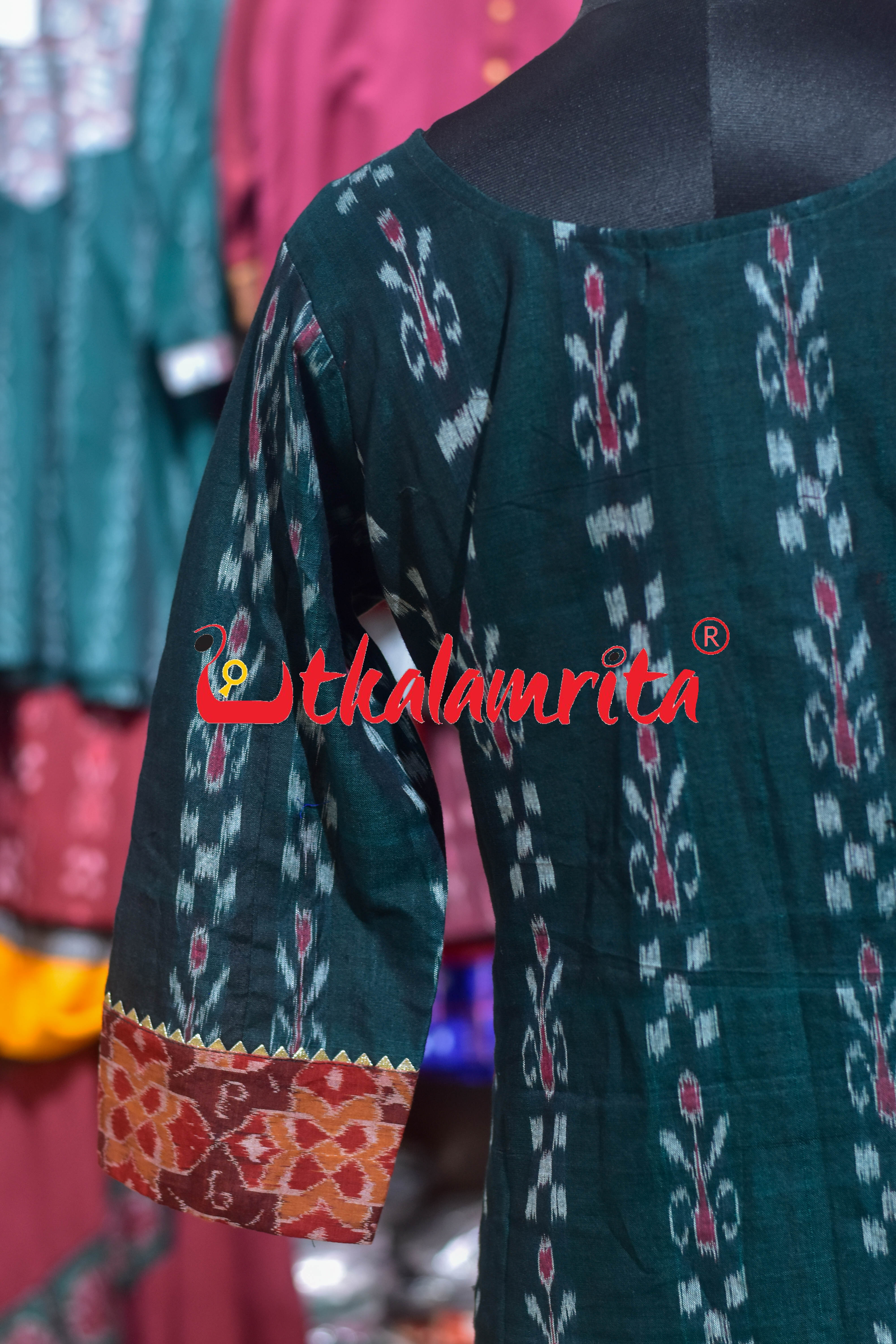 Deep Green Kadha with Rust Padma Chakra (Ladies' Kurti)