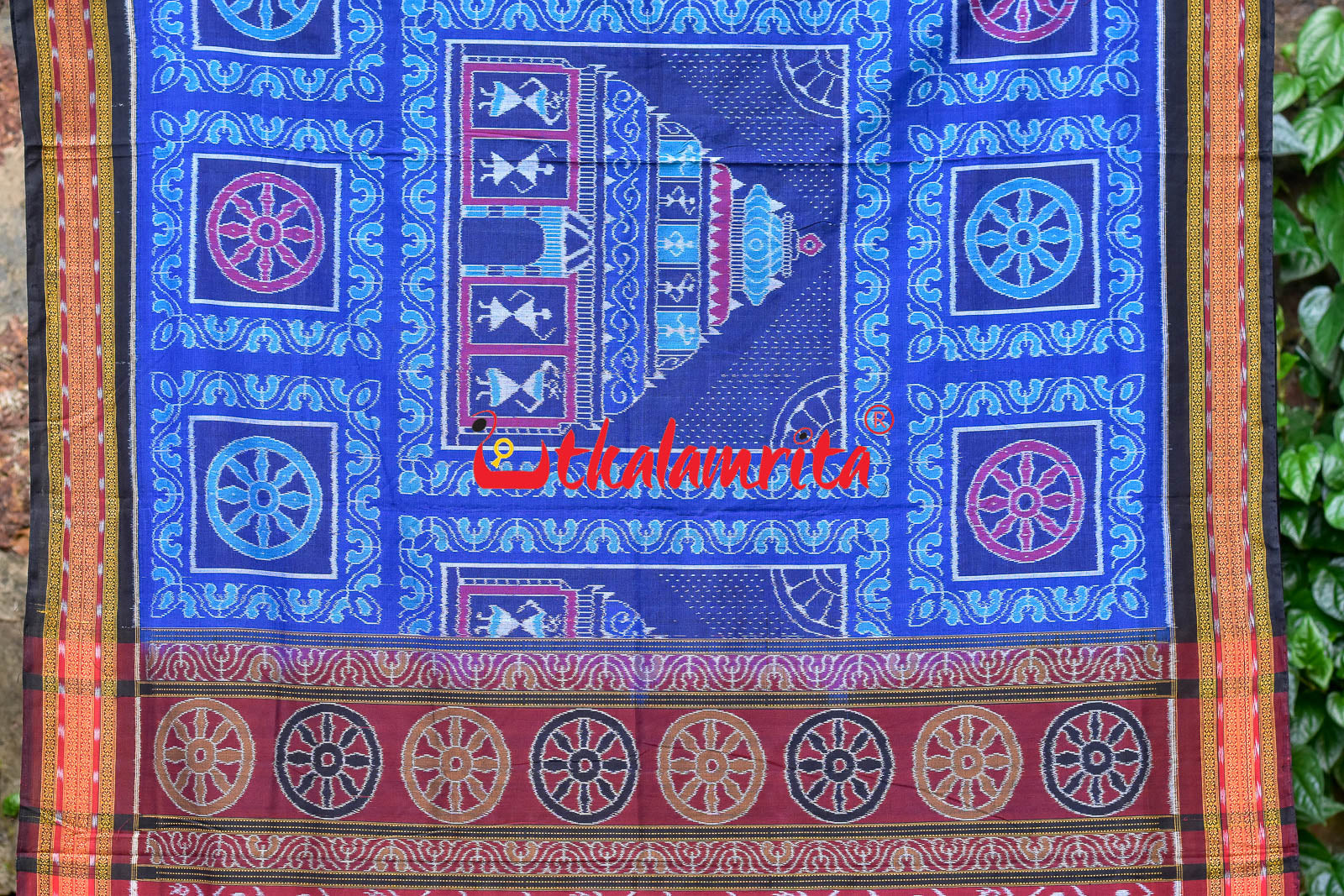 Blue Konark Temple Sambalpuri Cotton Saree