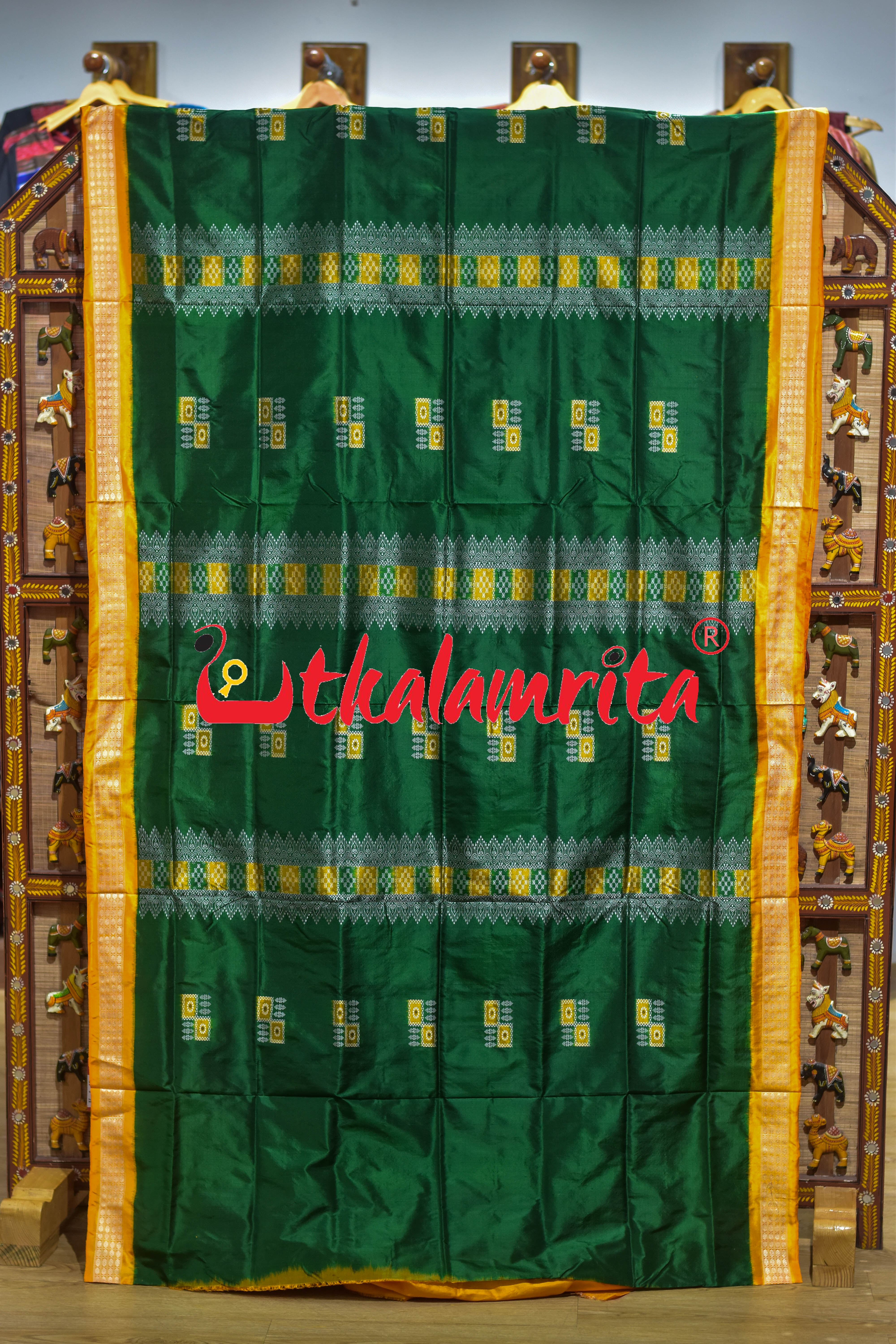 Peri Peri Green Yellow Bomkai Silk Saree