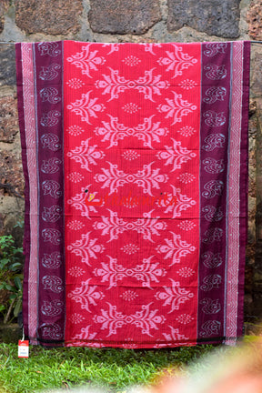 Red Maroon Sankha Khandua Cotton Saree