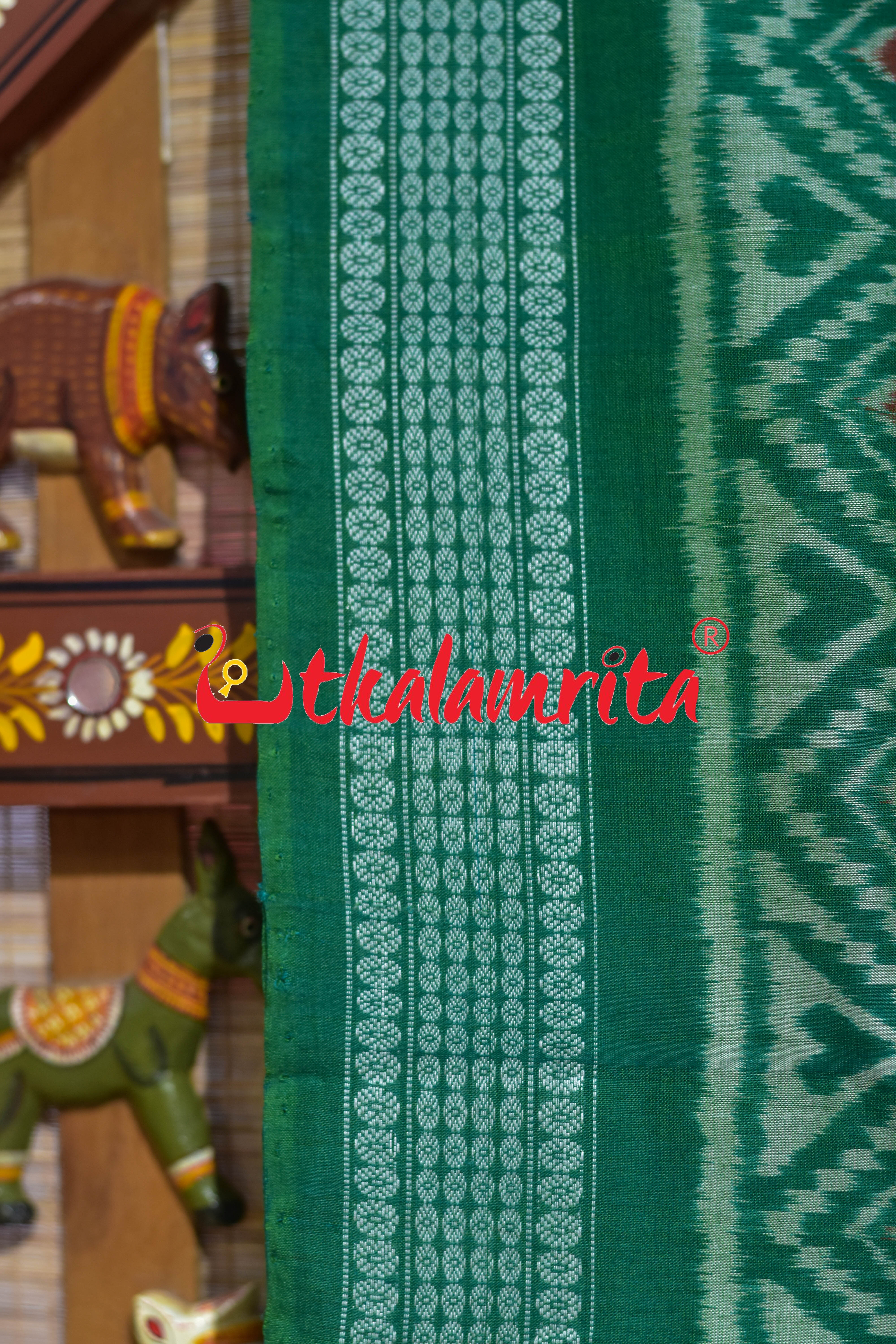 Green White Thikiri Body Bandha Sambalpuri Cotton Saree