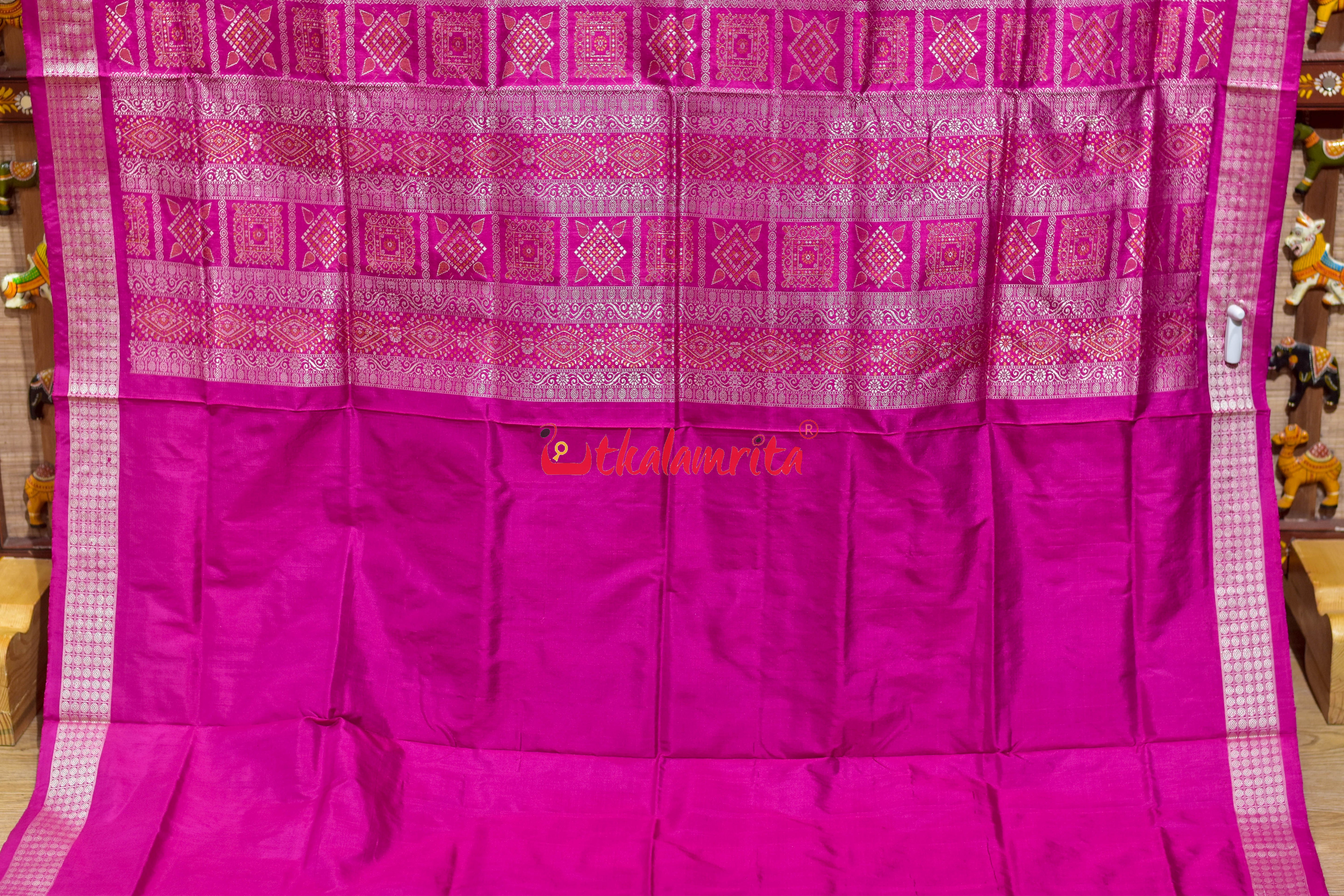 Golden Blue Rani Mayura Mukuta Bomkai Silk Saree