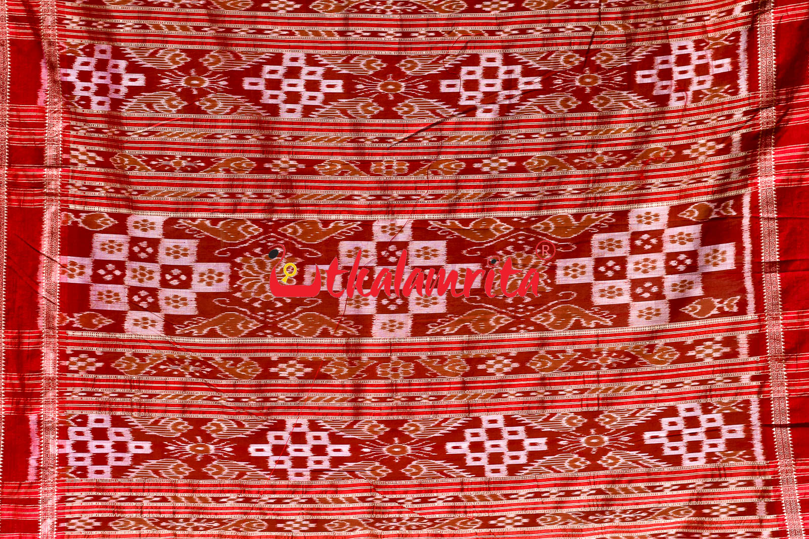 Matha Red Pasapali Jhoti Anchal Khandua Silk Saree