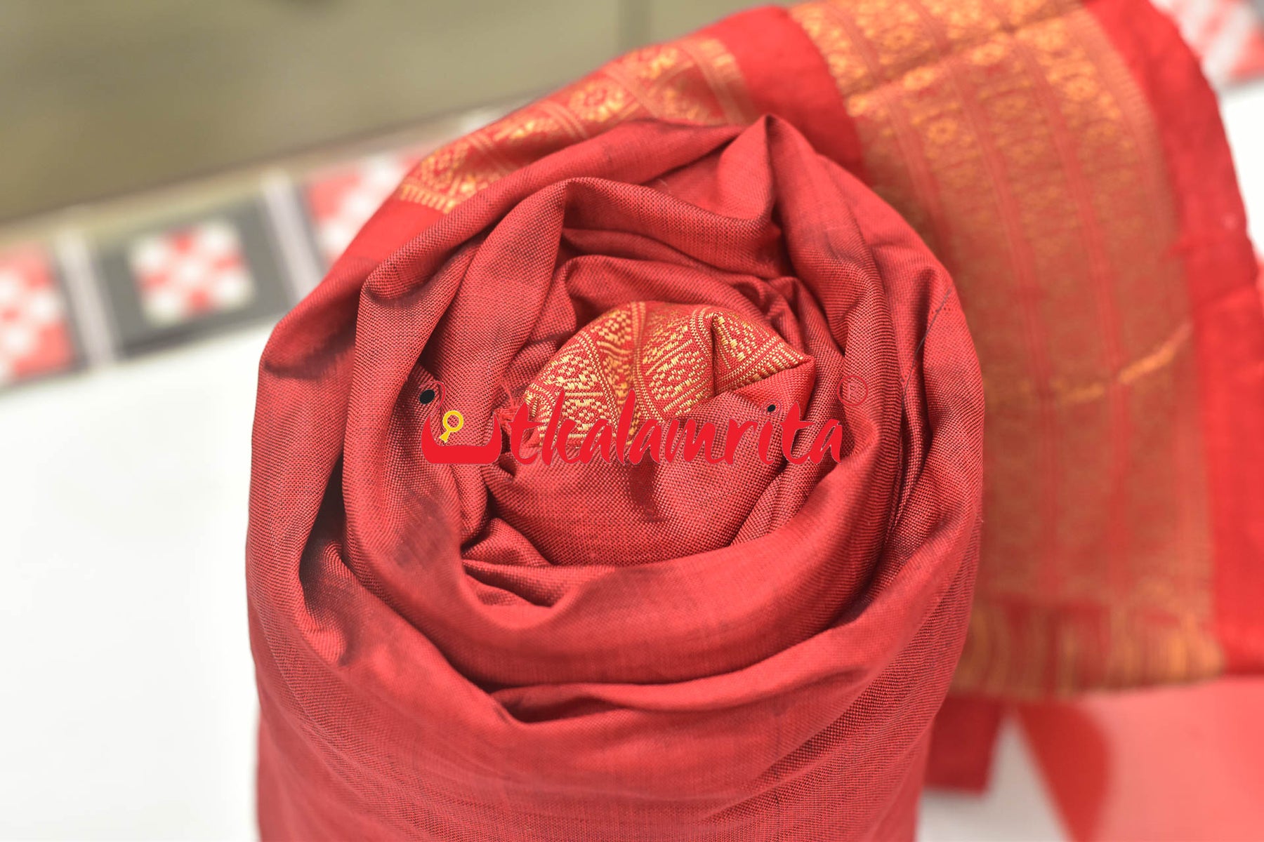 Maroon Rudrakhya Border Silk (Fabric)